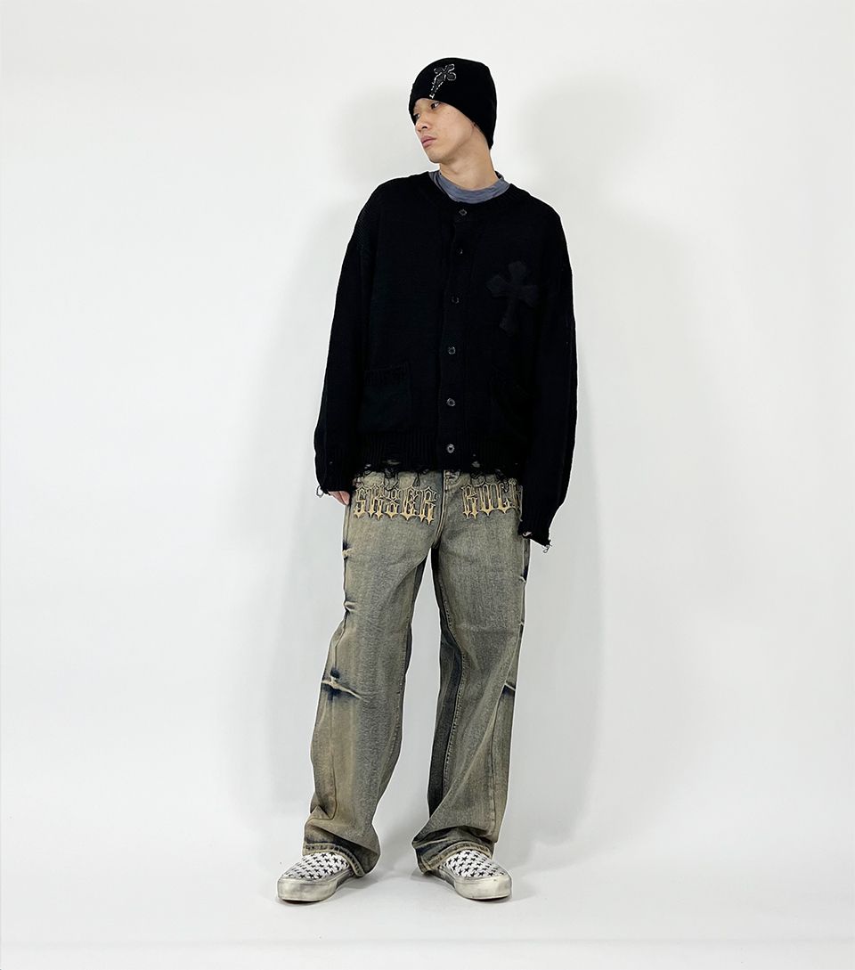 MUSINSA公式 | SK8ER ROCK Classic Cross Destroyed Knit Cardigan