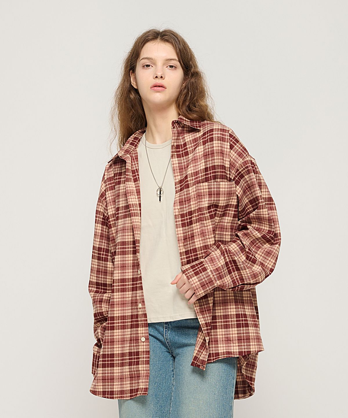 카고브로스 포 우먼(CARGOBROS FOR WOMAN) 소프트 웜 오버 체크셔츠 (브라운)