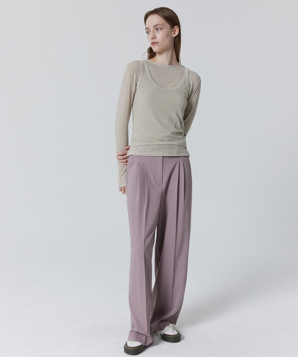 줄리아페페(JULIAPEPE) Unbalanced Fleecey Sleeveless_Light gray