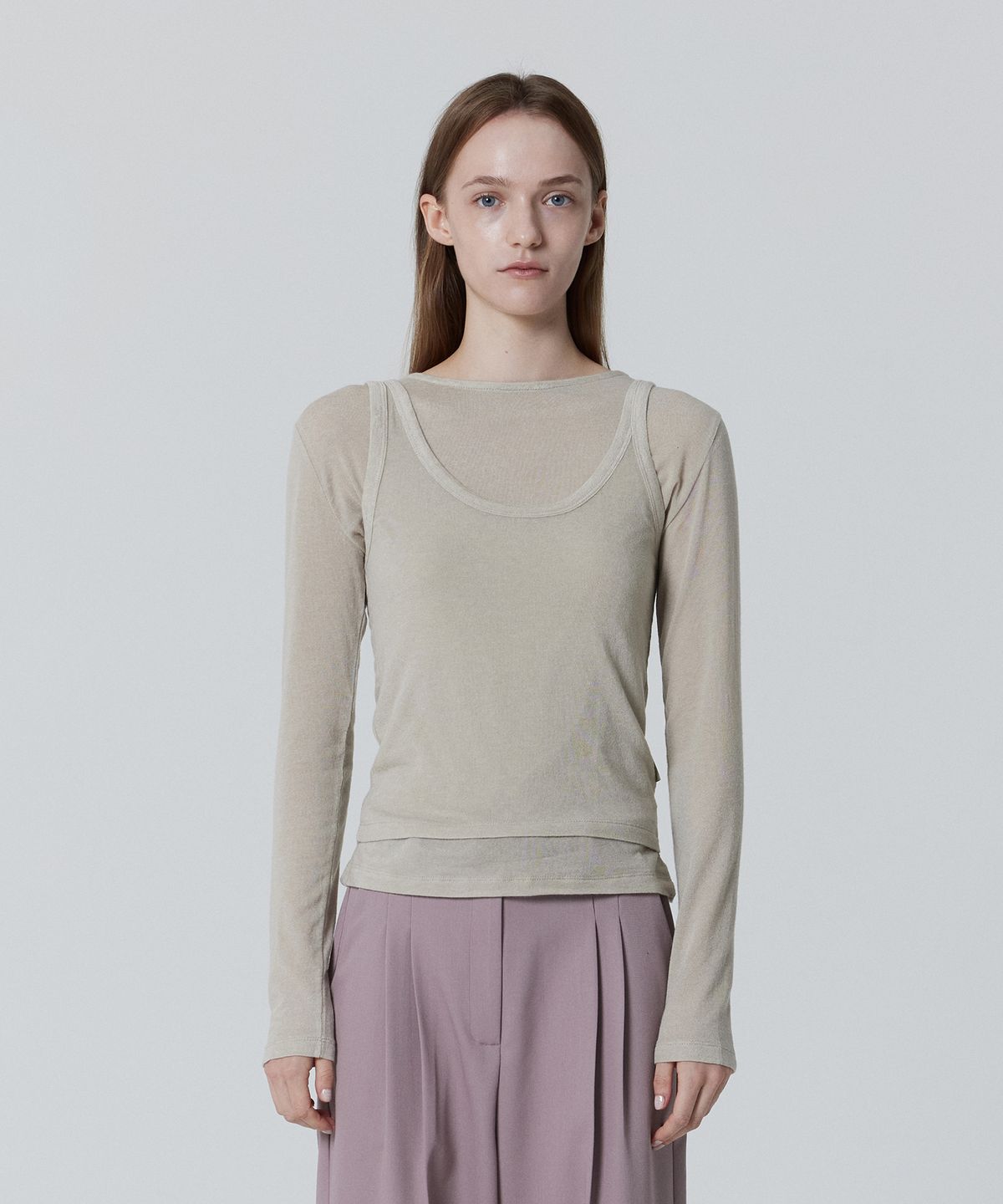 줄리아페페(JULIAPEPE) Unbalanced Fleecey Sleeveless_Light gray