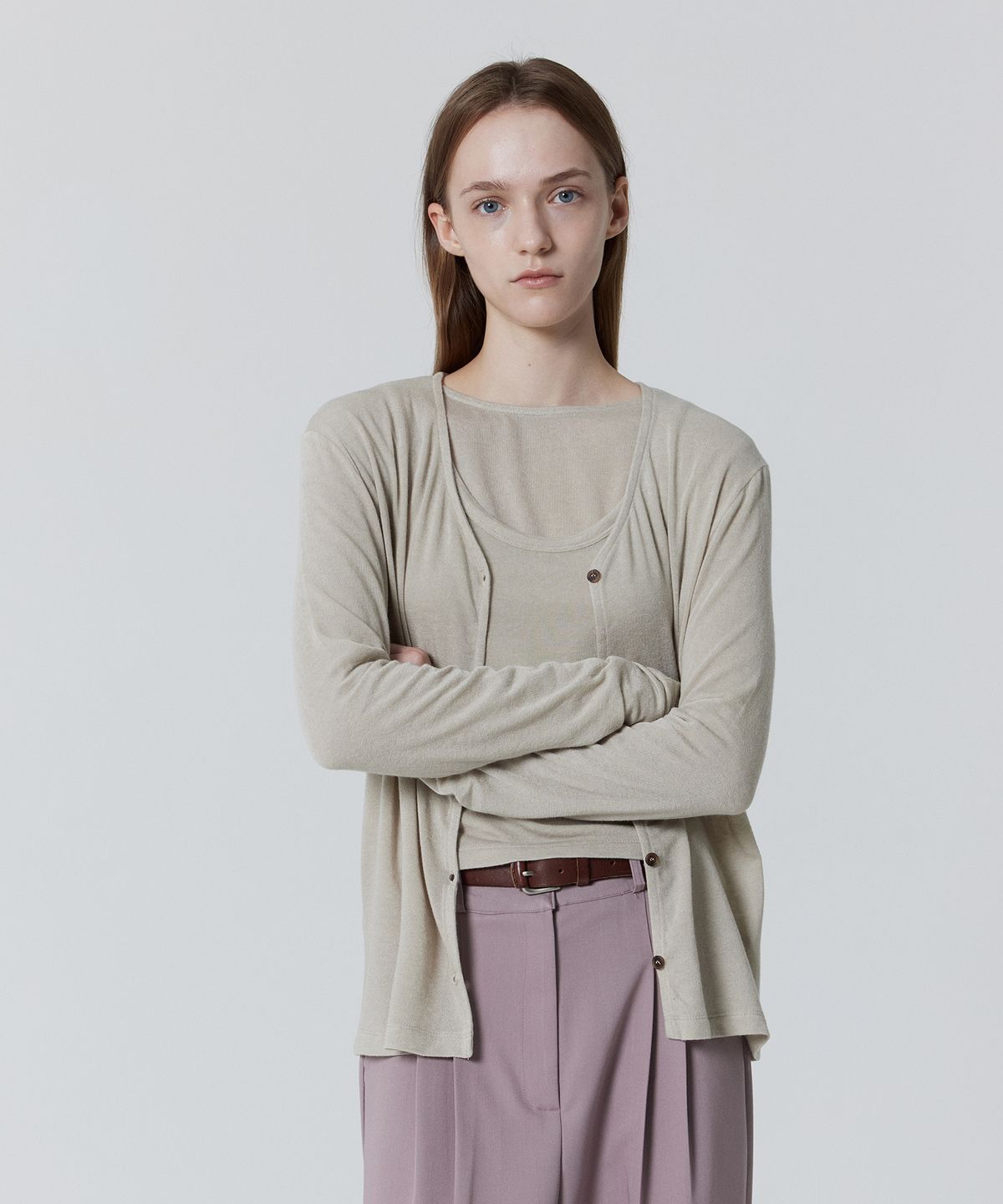 줄리아페페(JULIAPEPE) Fleecy Daily Cardigan_Light gray