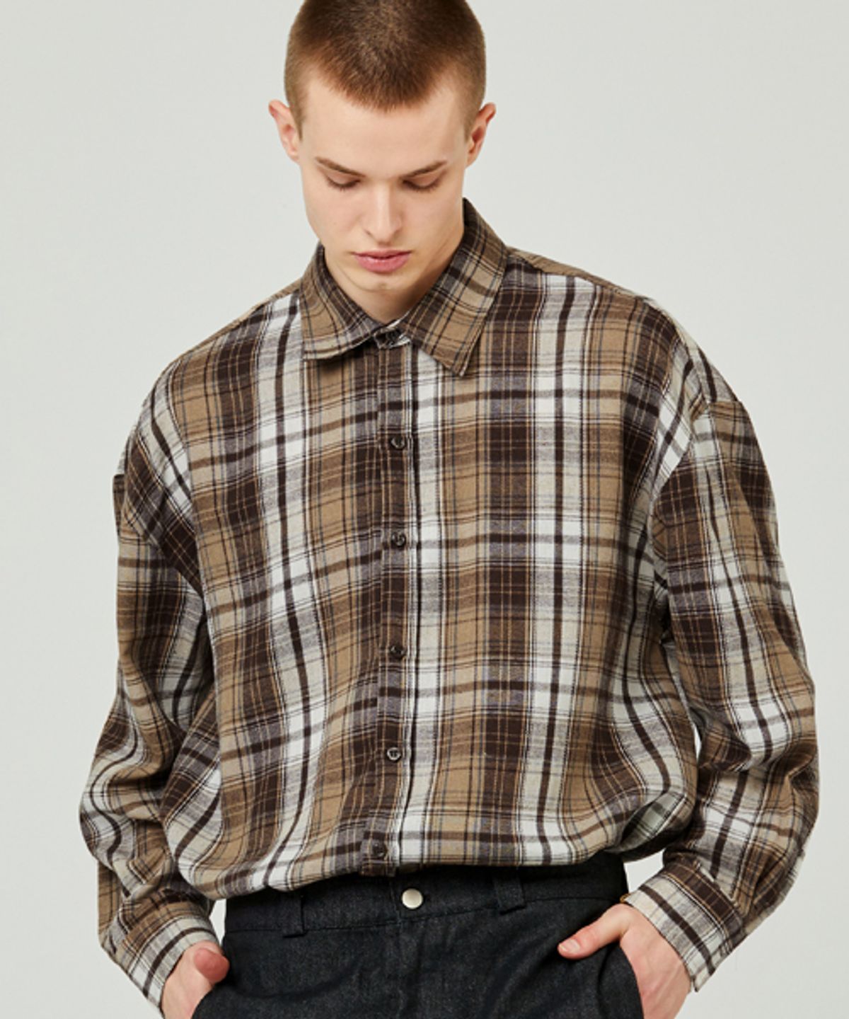 이즈(EASE) 90S CHECK SHIRTS [OVERSIZE FIT]_BEIGE