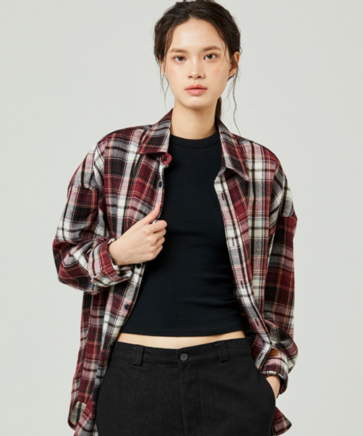 이즈(EASE) 90S CHECK SHIRTS [OVERSIZE FIT]_RED