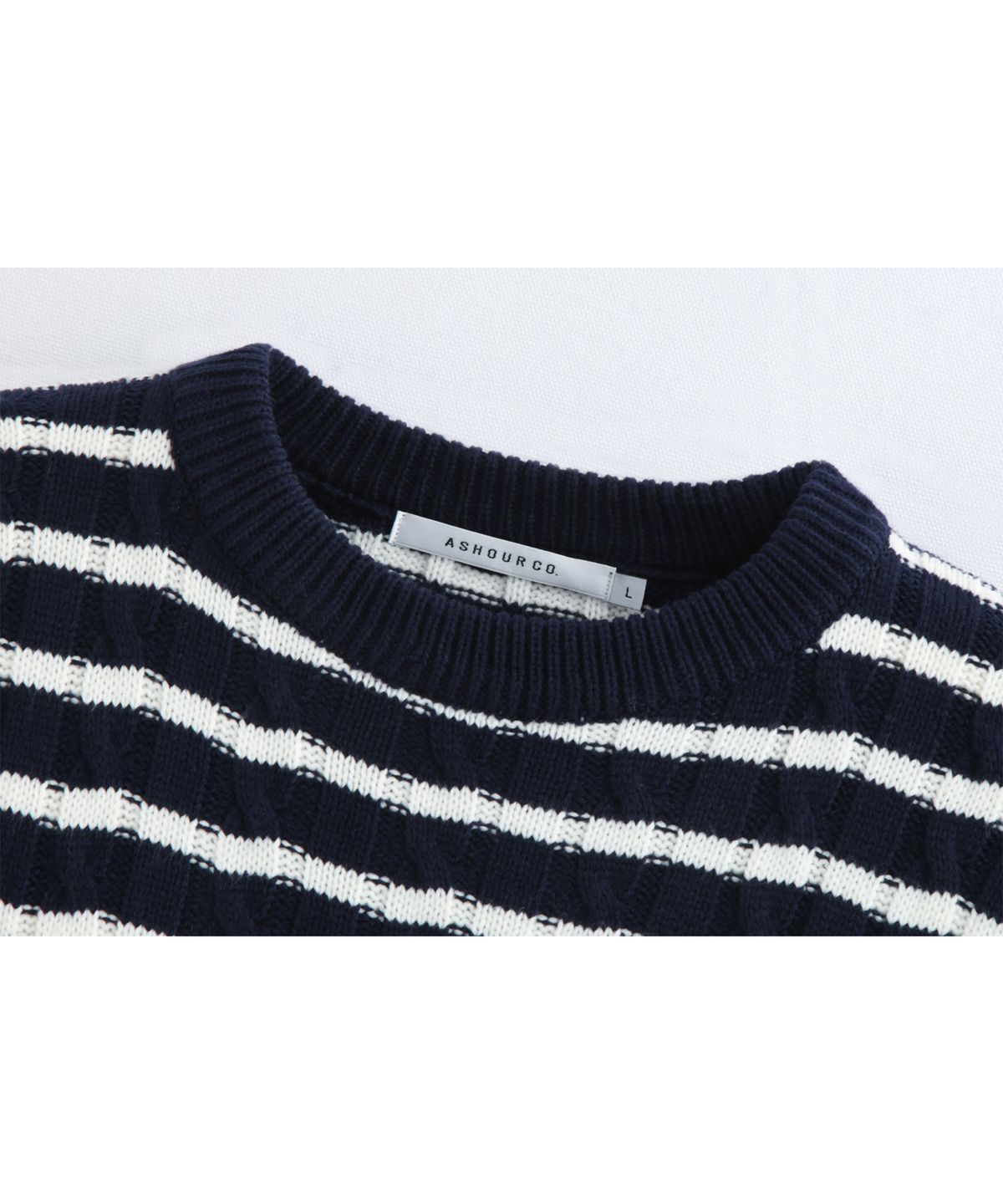 애쉬아워(ASHOUR) Cable Stripe Knit Navy