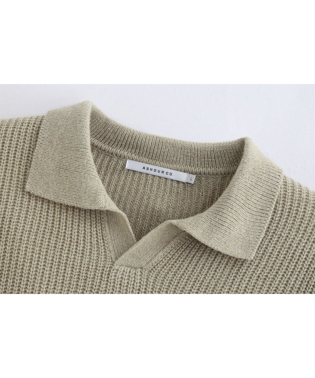 애쉬아워(ASHOUR) Open Collar Mixed Knit Beige