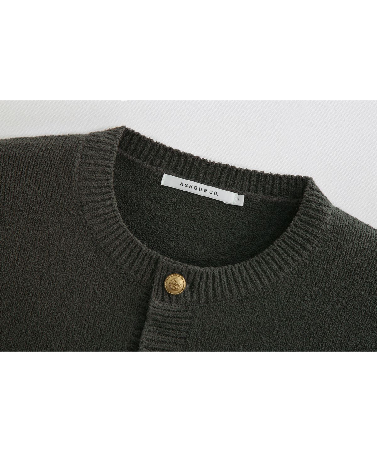 애쉬아워(ASHOUR) Round Neck Button Cardigan Moss Charcoal