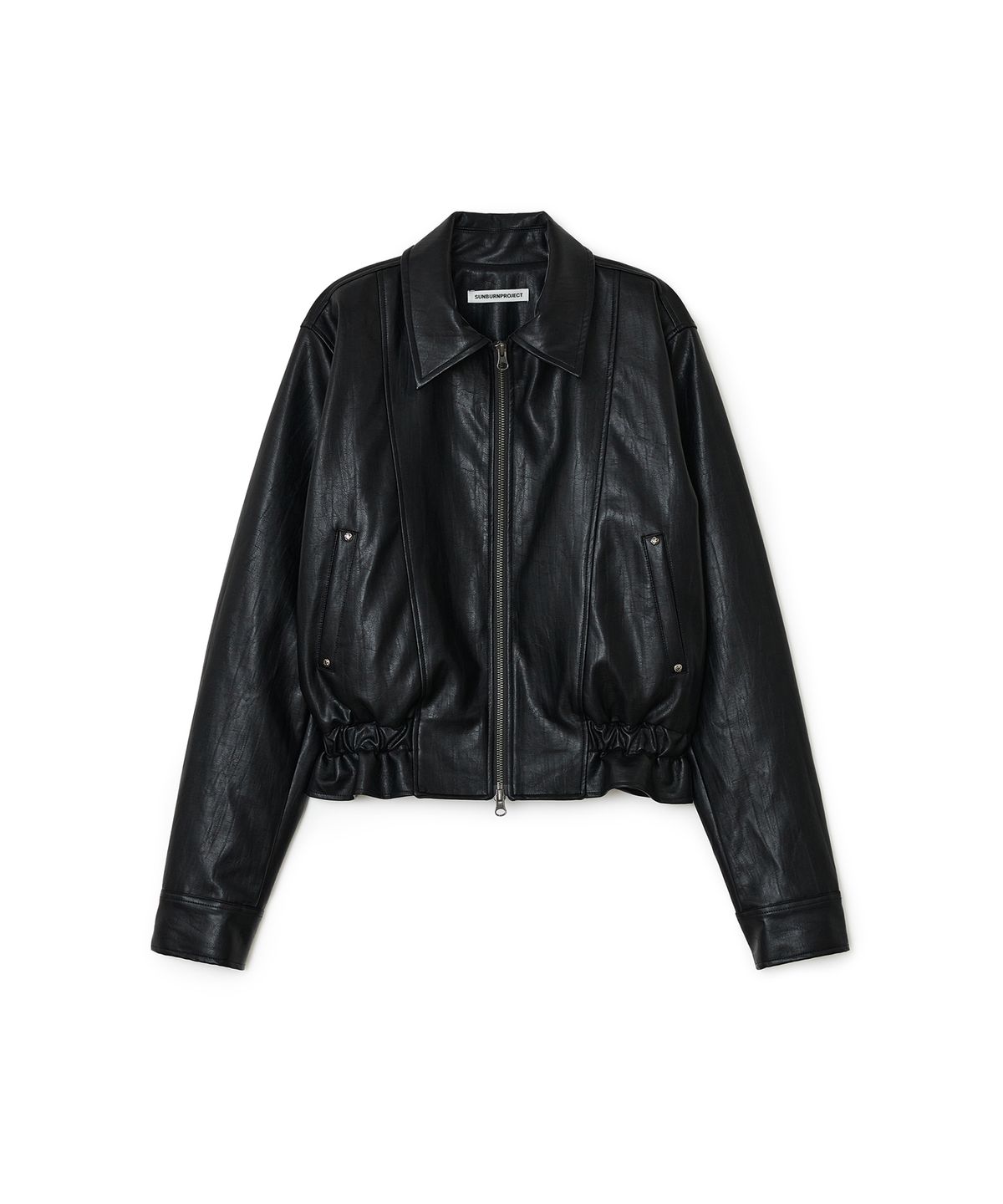 썬번프로젝트(SUNBURNPROJECT) Faux Leather Frill Jumper, BLACK