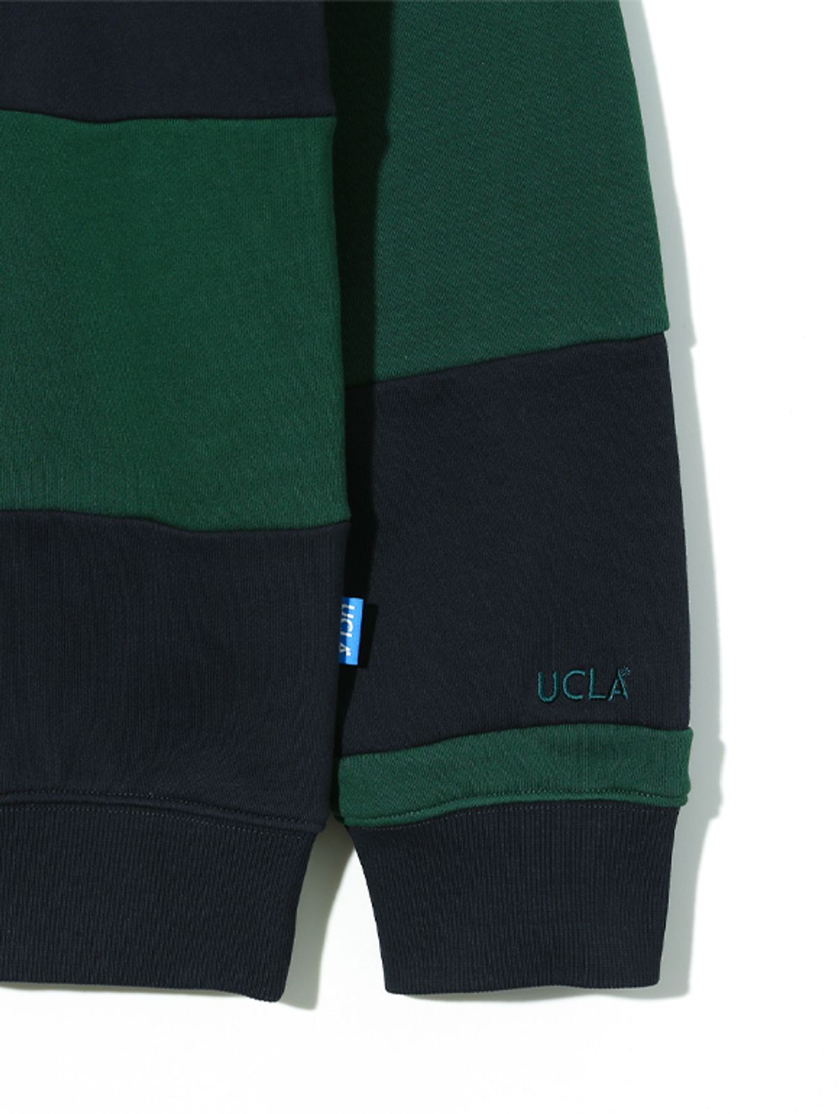유씨엘에이(UCLA) UCLA 절개 스트라이프 오버핏 스웨트셔츠[DK-GREEN](UA8LT87)