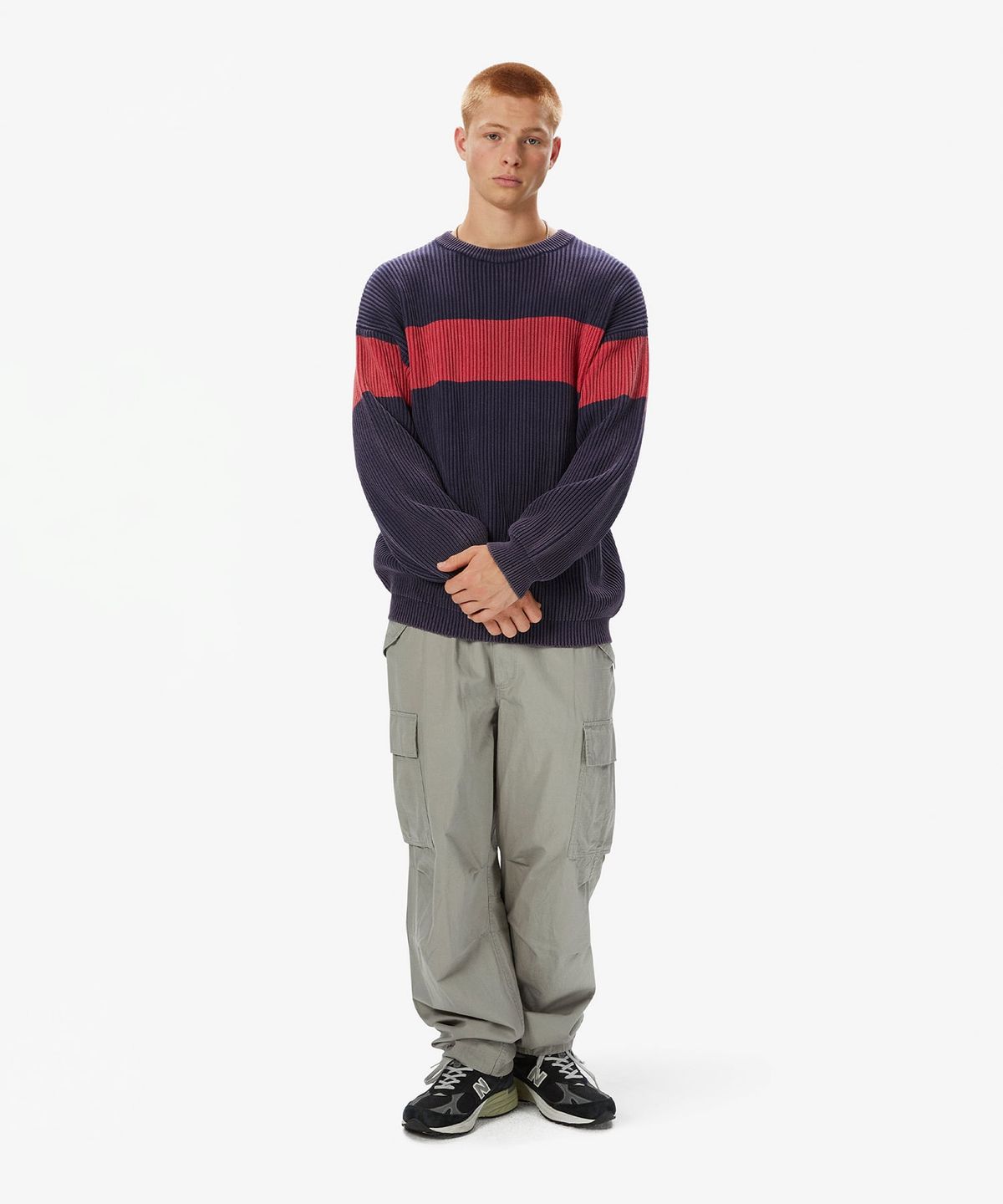 디스이즈네버댓(THISISNEVERTHAT) Washed Block Knit Sweater Navy