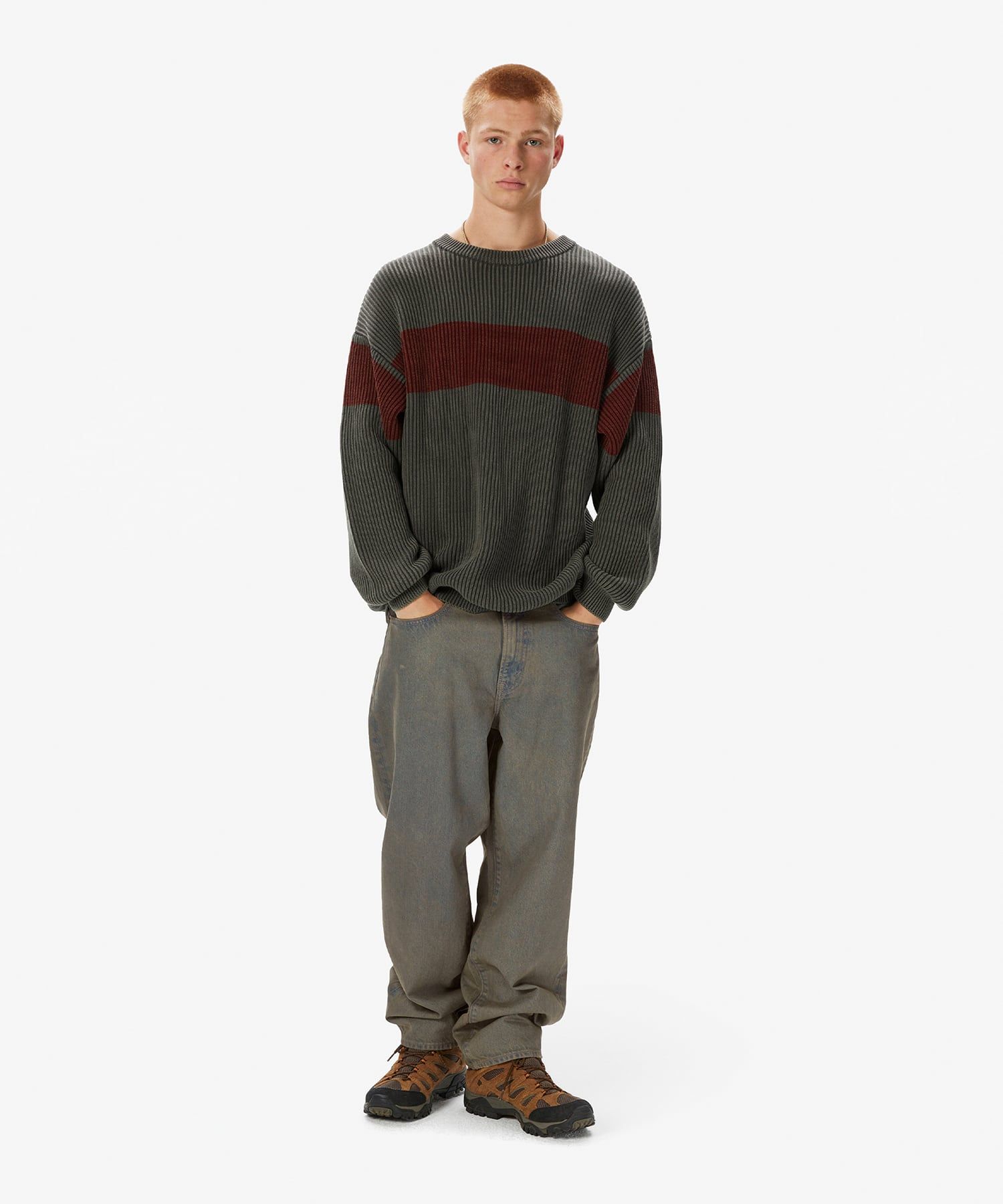 MUSINSA | thisisneverthat® Washed Block Knit Sweater Charcoal