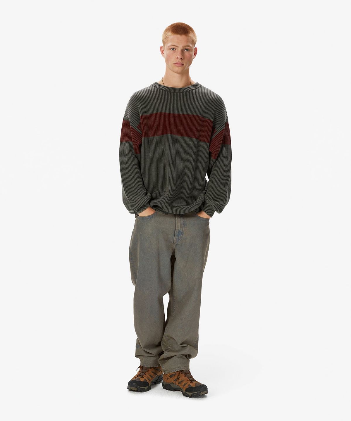 디스이즈네버댓(THISISNEVERTHAT) Washed Block Knit Sweater Charcoal
