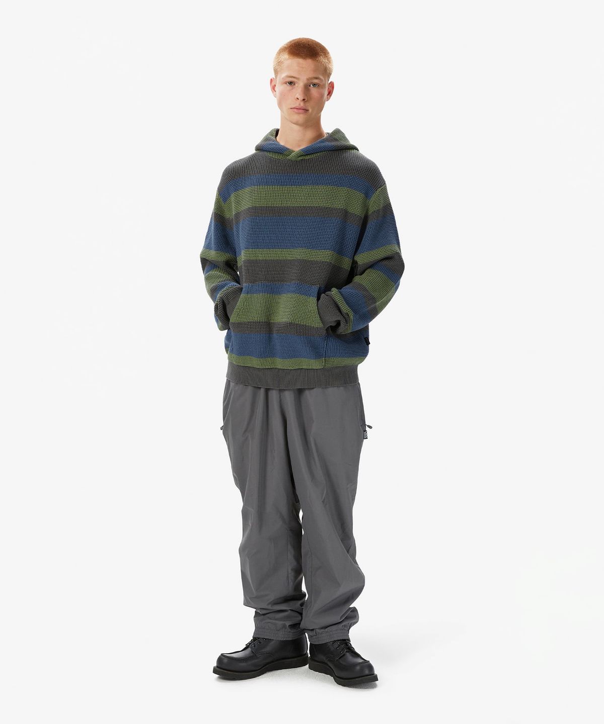 디스이즈네버댓(THISISNEVERTHAT) Striped Waffle Knit Hoodie Grey