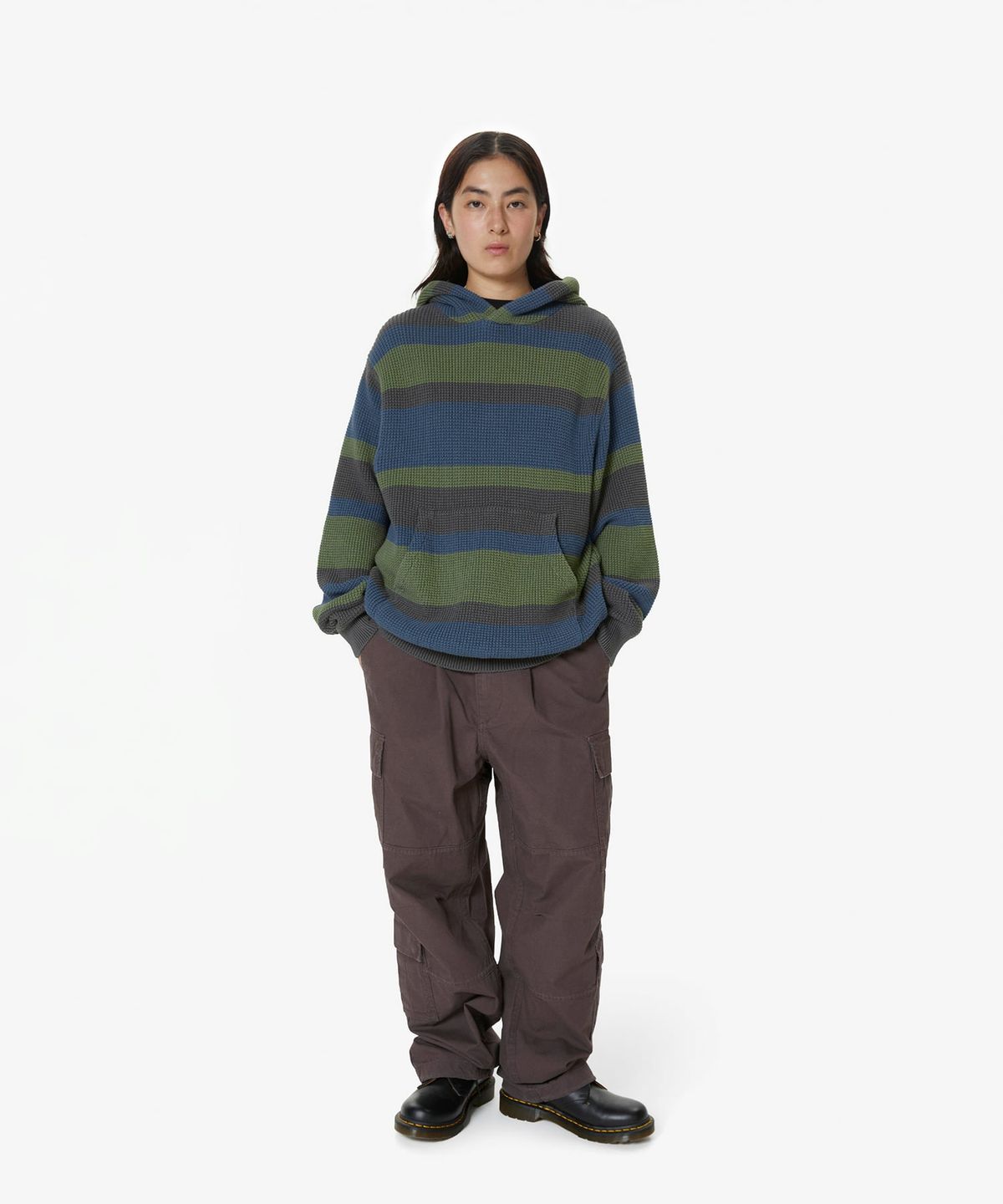 디스이즈네버댓(THISISNEVERTHAT) Striped Waffle Knit Hoodie Grey