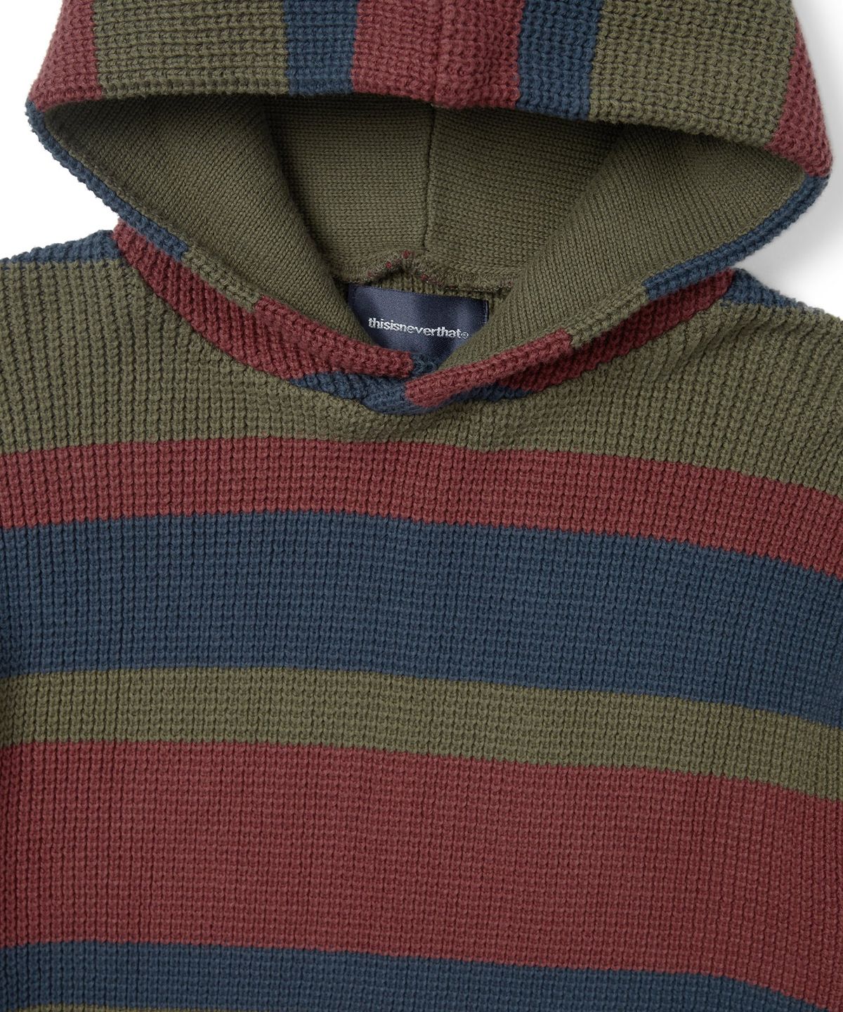 디스이즈네버댓(THISISNEVERTHAT) Striped Waffle Knit Hoodie Olive