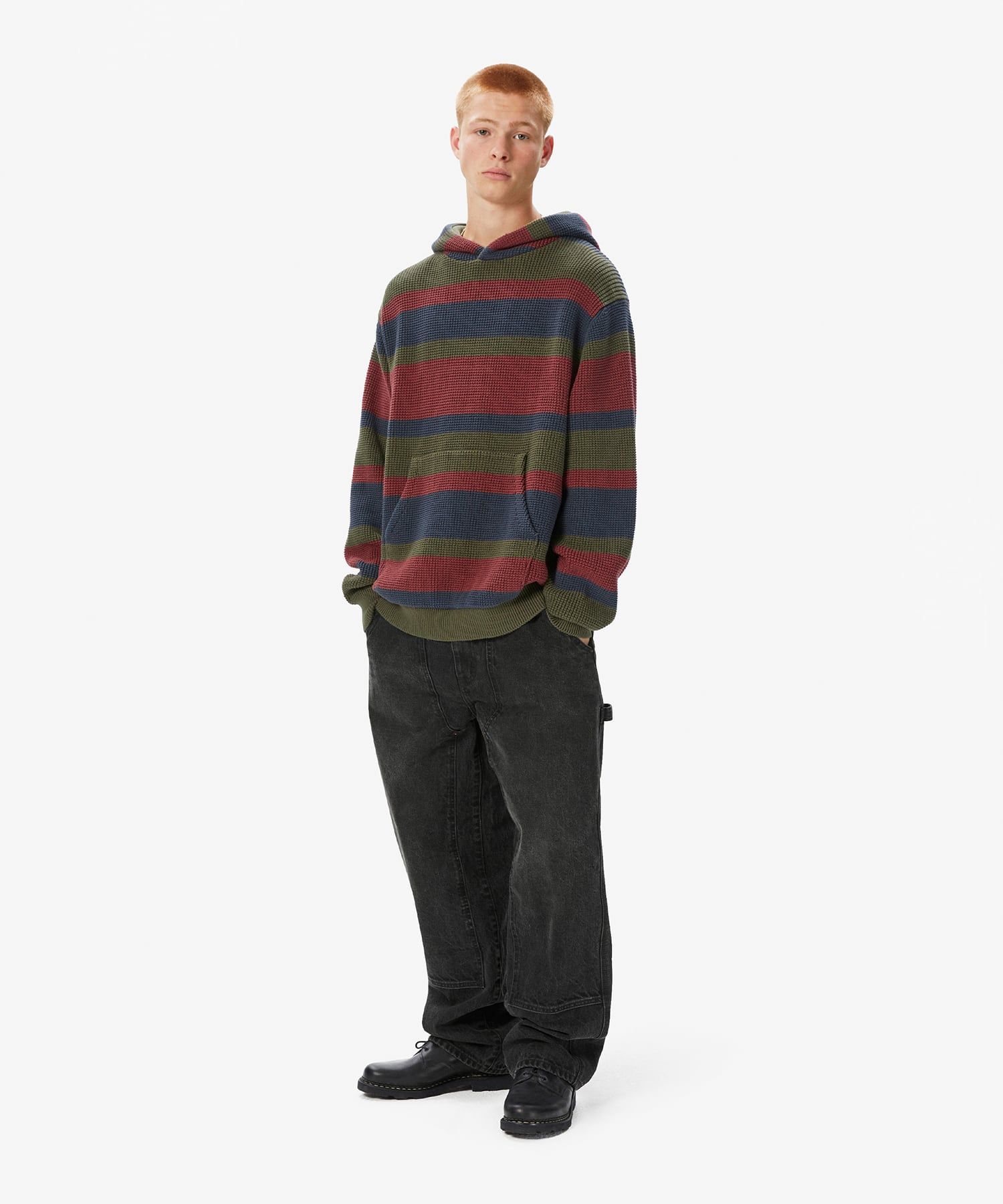 MUSINSA | thisisneverthat® Striped Waffle Knit Hoodie Olive