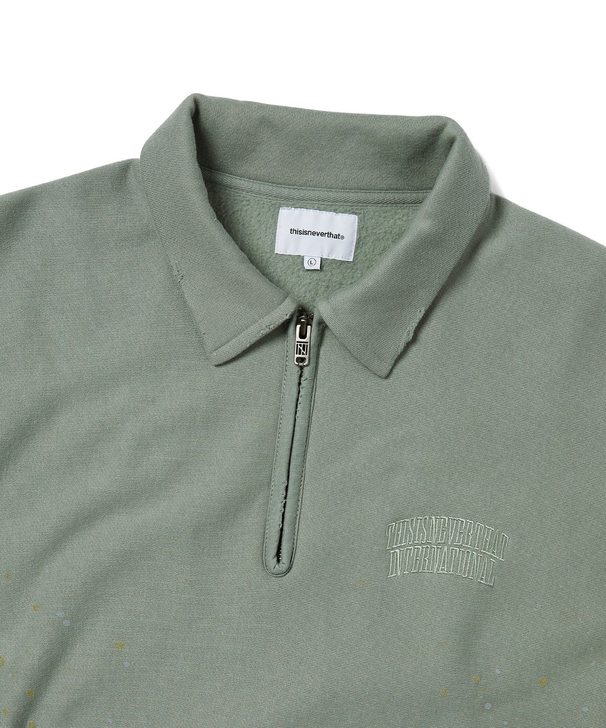디스이즈네버댓(THISISNEVERTHAT) Damaged Half Zip Polo Sweatshirt Light Olive