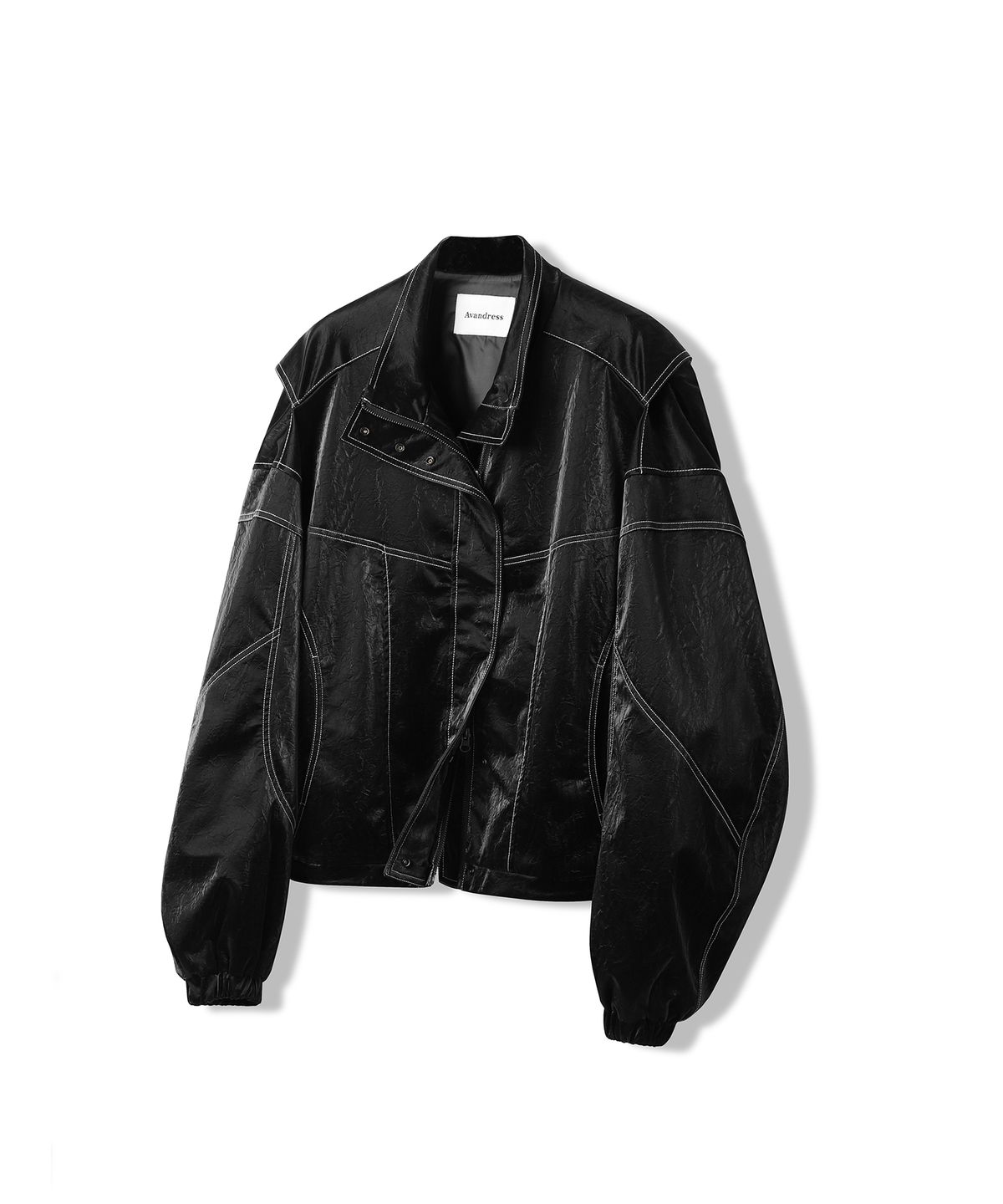 어반드레스(AVANDRESS) Stitch Art Leather Jacket BLACK X WHITE