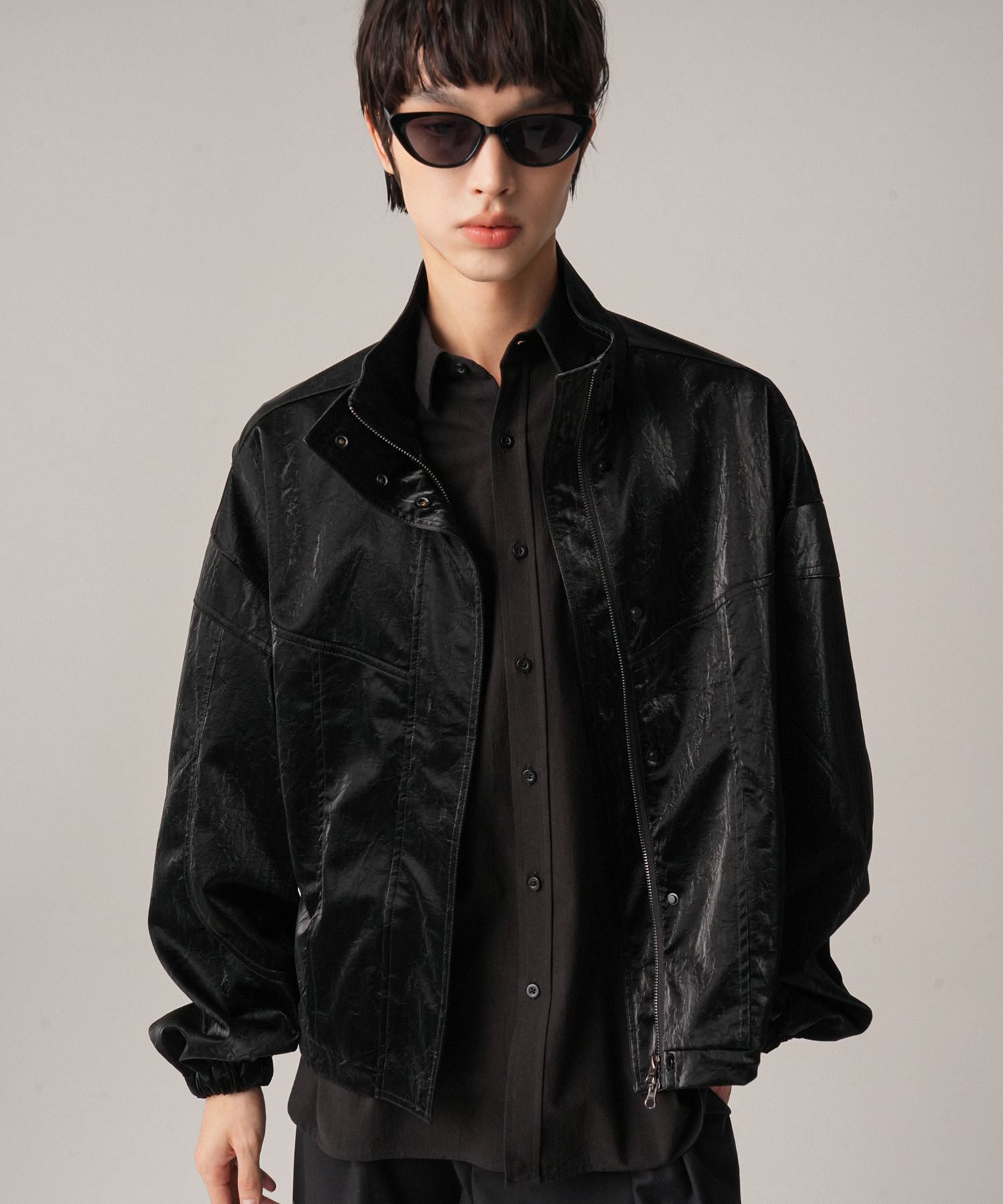 MUSINSA公式 | AVANDRESS Stitch Art Leather Jacket BLACK x WHITE