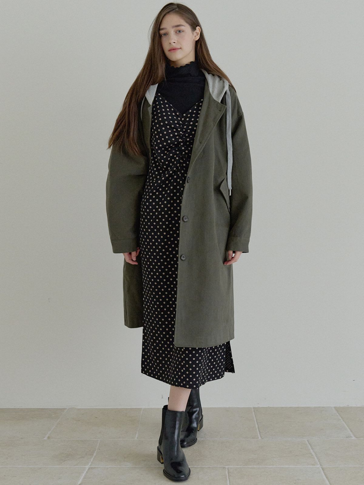아방(AVANT-G) Overfit Hooded Long Jumper - KHAKI