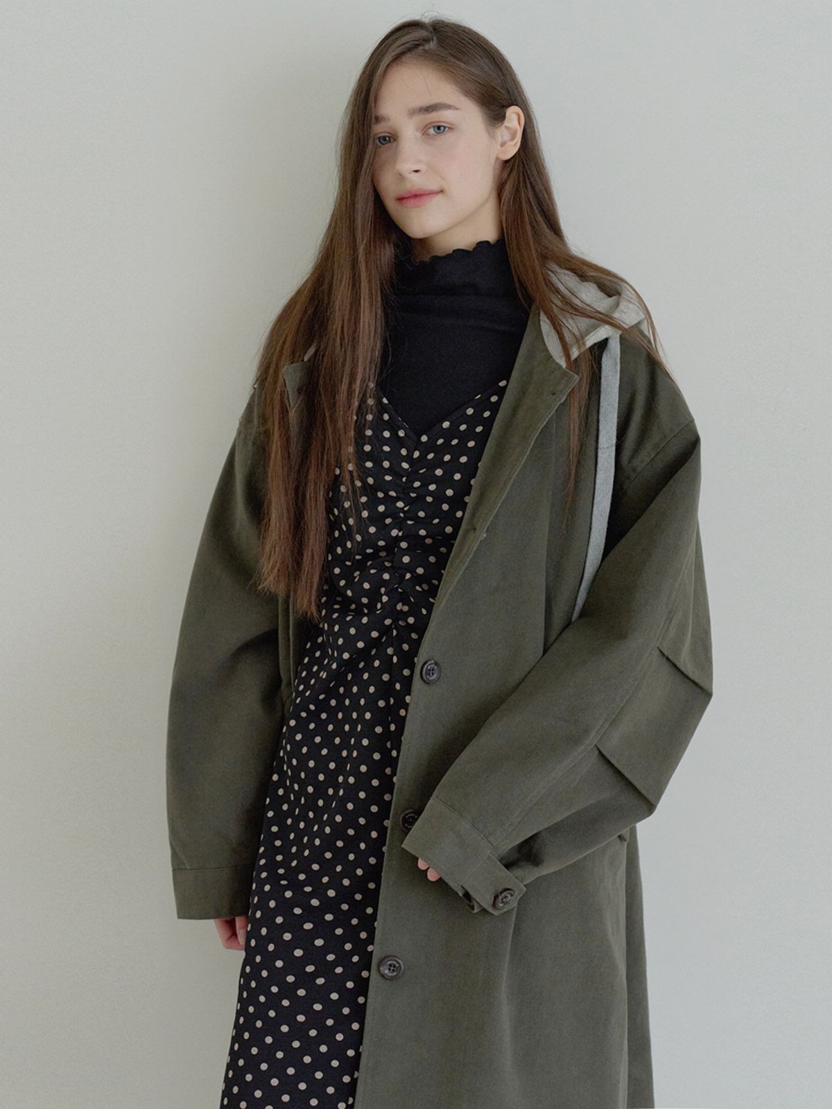 아방(AVANT-G) Overfit Hooded Long Jumper - KHAKI