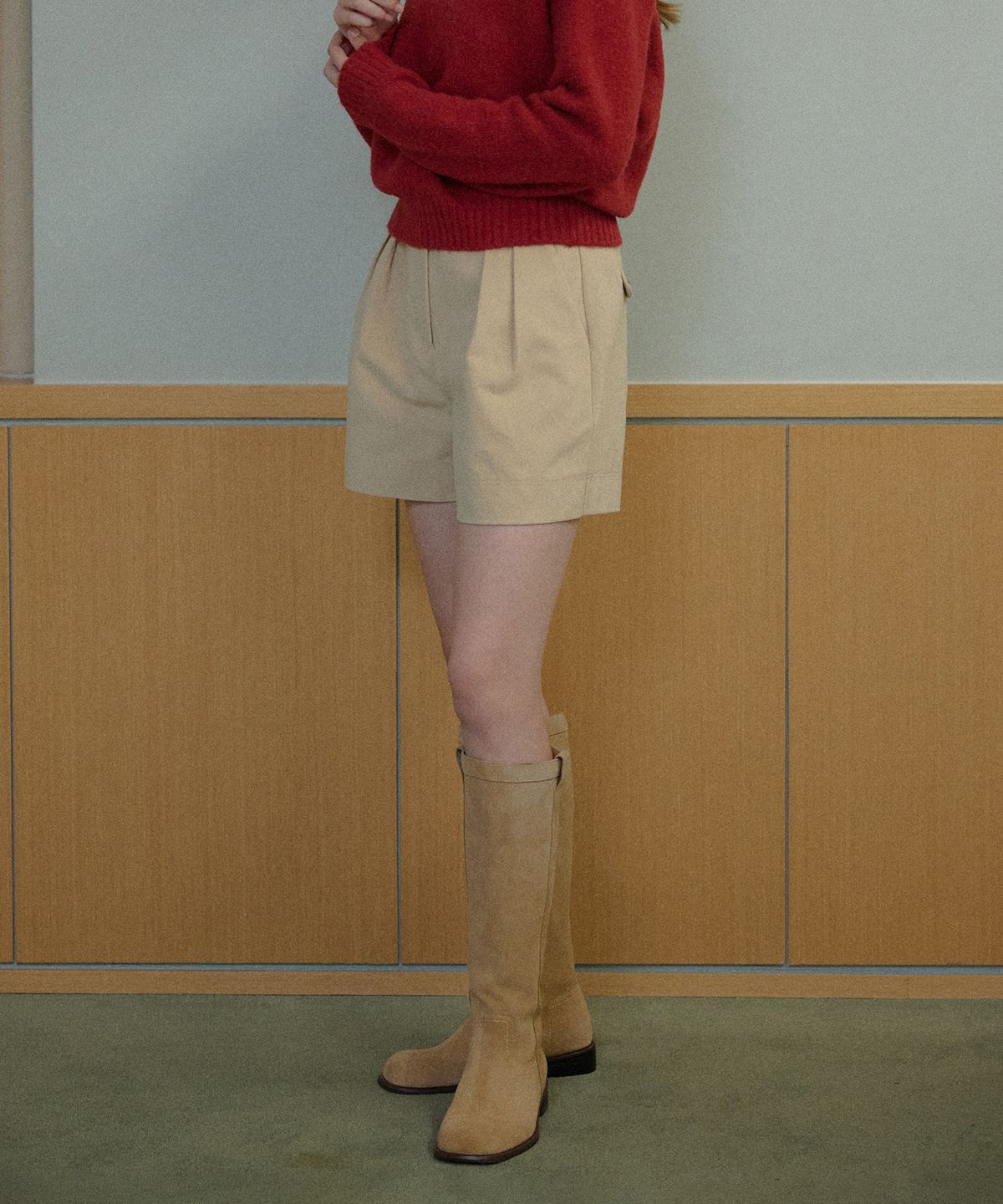 하우스 오브 폰드(HOUSE OF POND) Brushed pintuck shorts (Light beige)