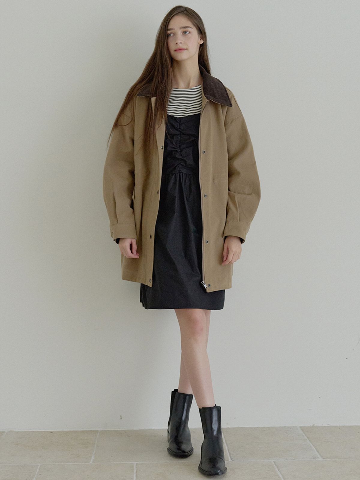 아방(AVANT-G) Corduroy Collar Safari Jumper - CAMEL