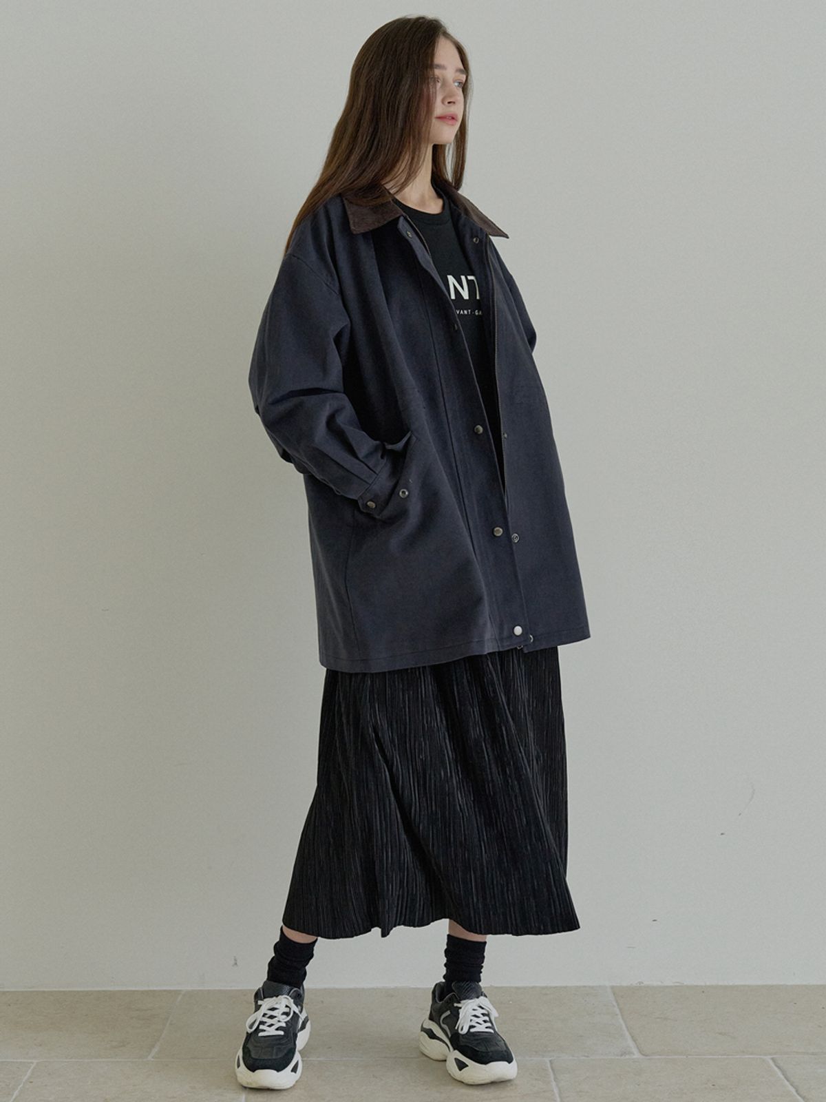 아방(AVANT-G) Corduroy Collar Safari Jumper - NAVY
