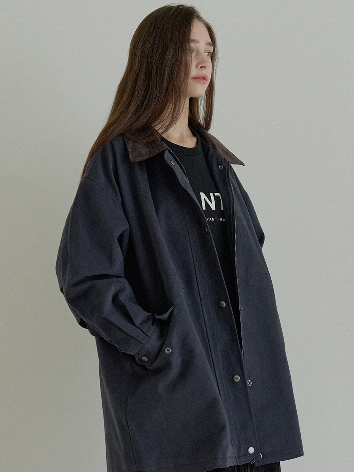 아방(AVANT-G) Corduroy Collar Safari Jumper - NAVY