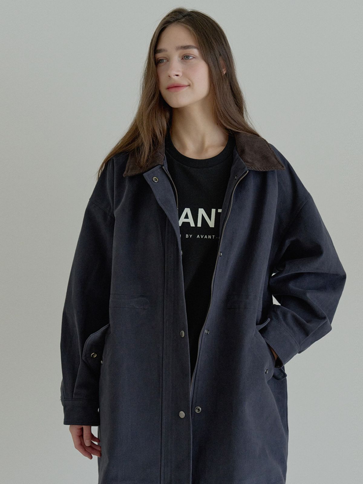 아방(AVANT-G) Corduroy Collar Safari Jumper - NAVY