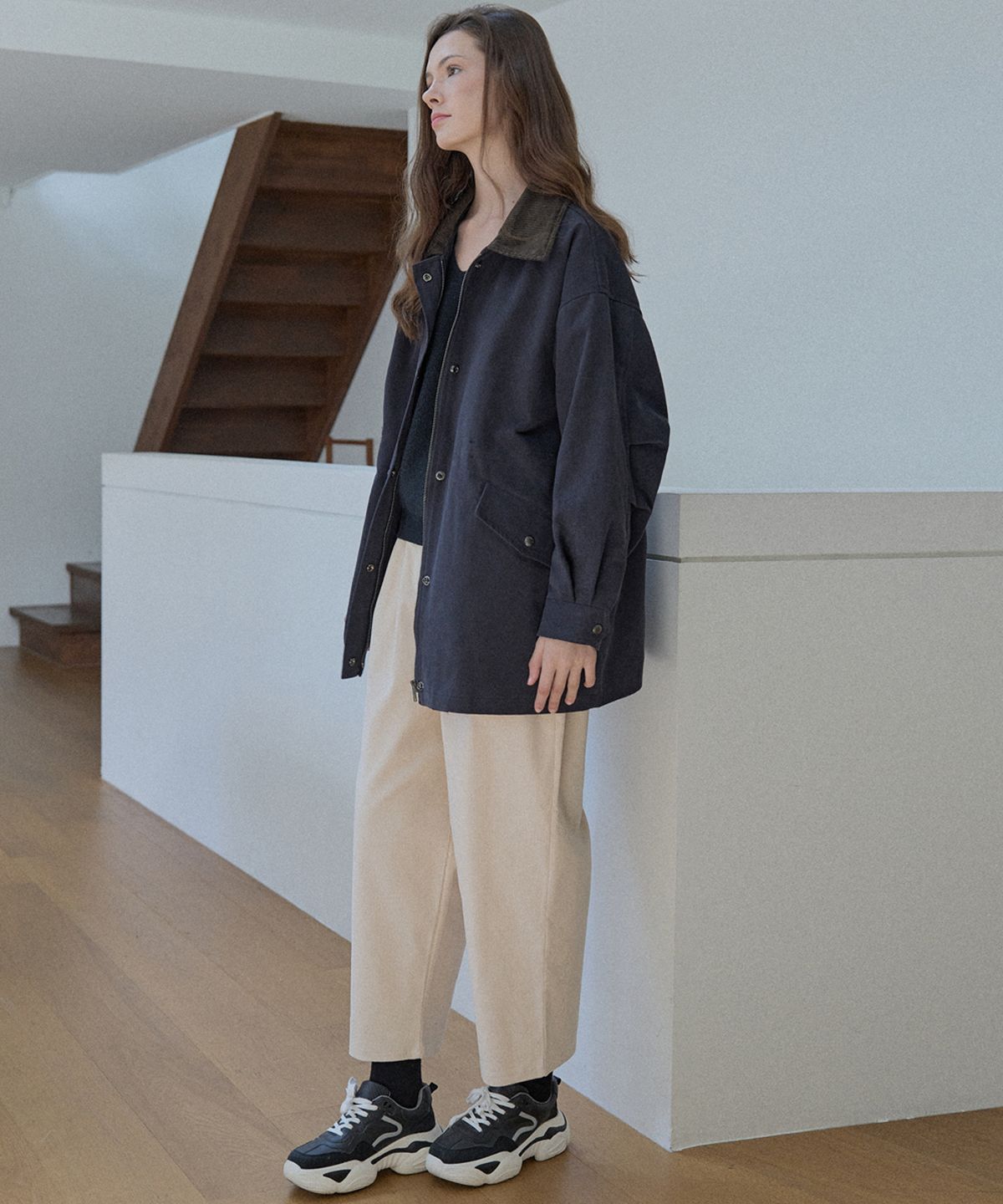 아방(AVANT-G) Corduroy Collar Safari Jumper - NAVY