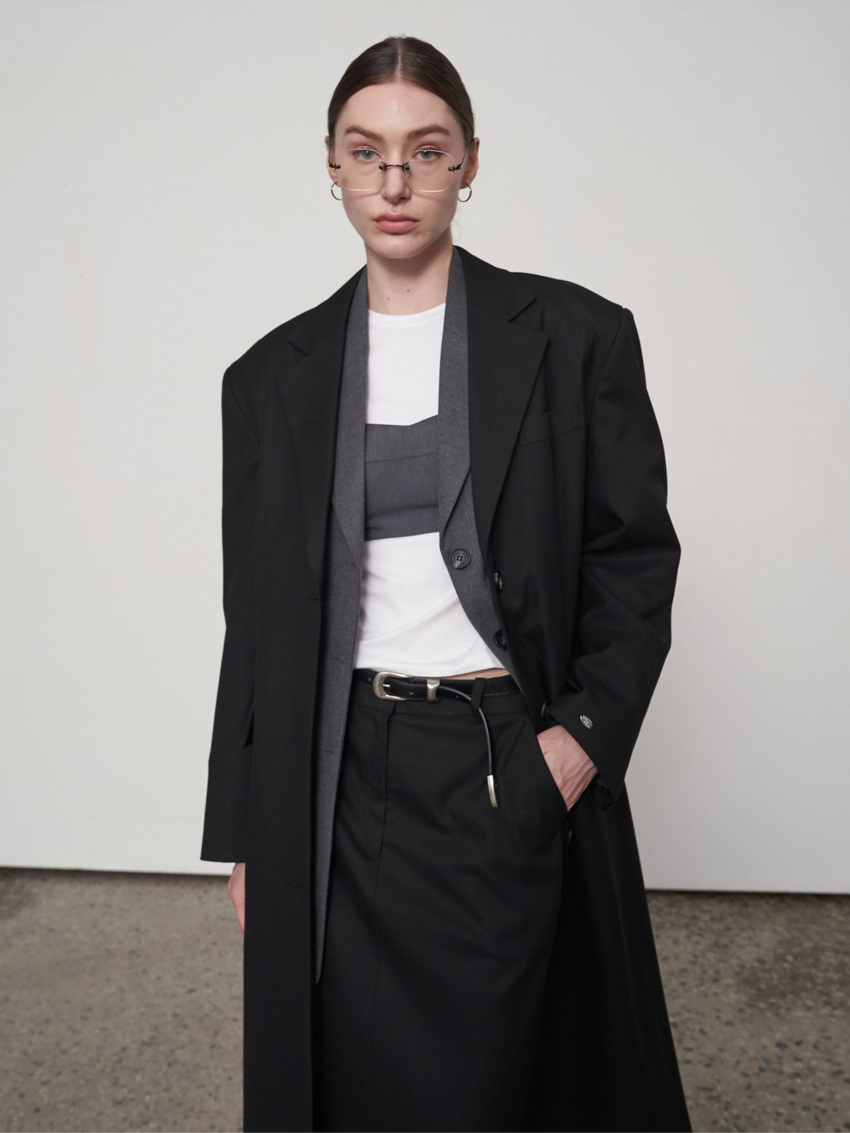 프롬웨얼(FROMWHERE) Oversized Wool Single Coat Black