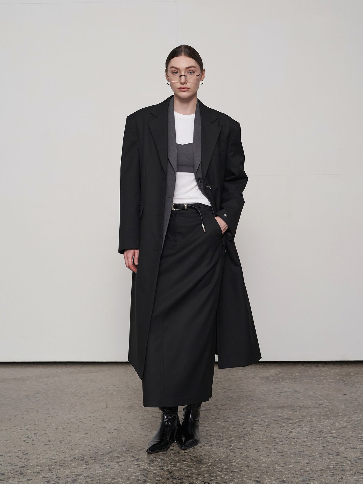 프롬웨얼(FROMWHERE) Oversized Wool Single Coat Black
