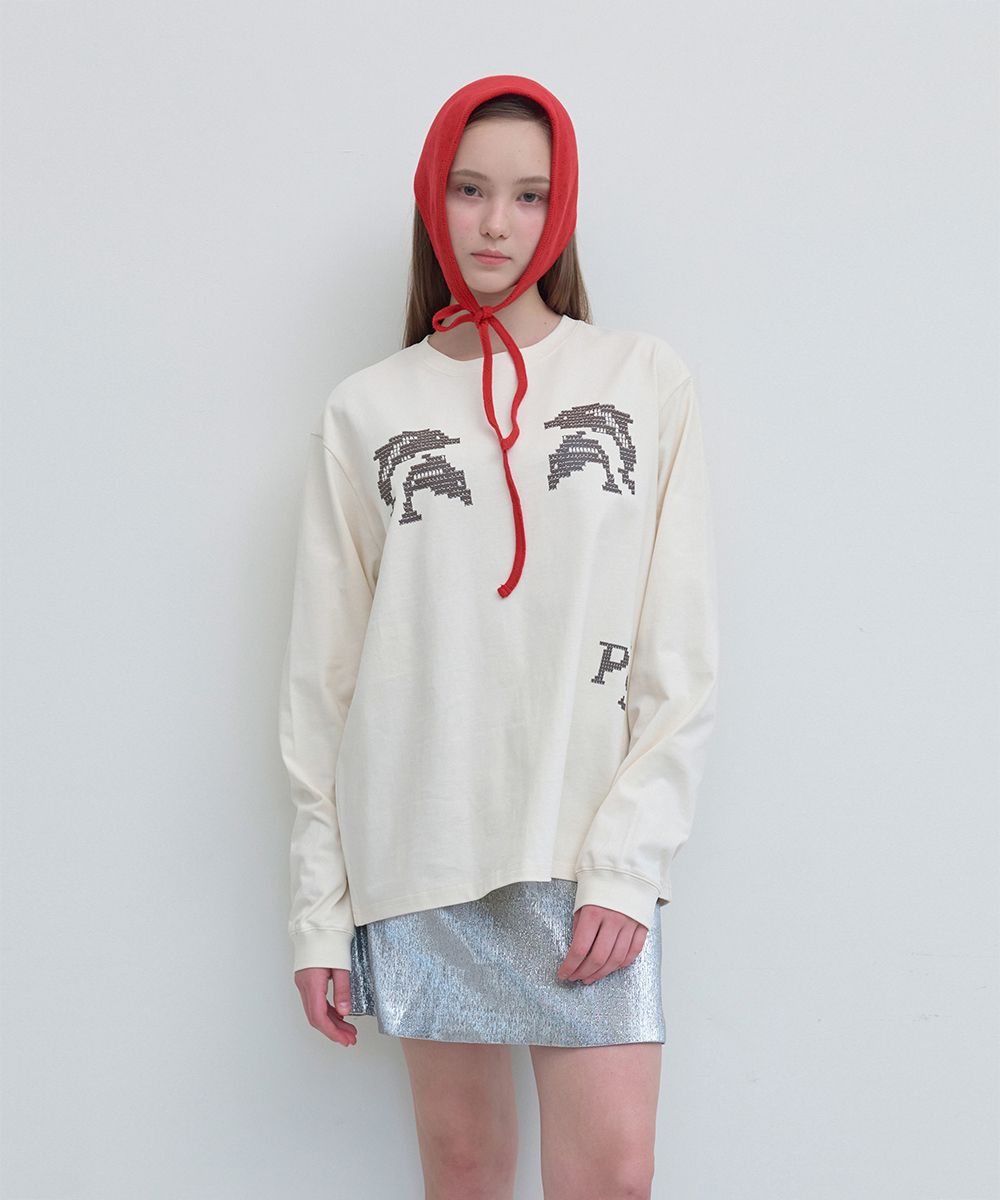 MUSINSA | PISCESS Dolphin Oversized Long Sleeve Top_Beige