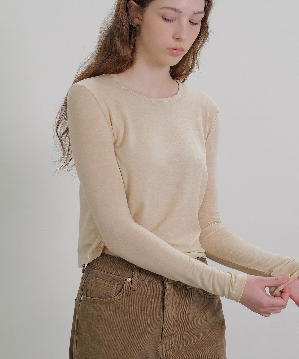 앤니즈(ANDNEEDS) Essential tencel tee (beige)
