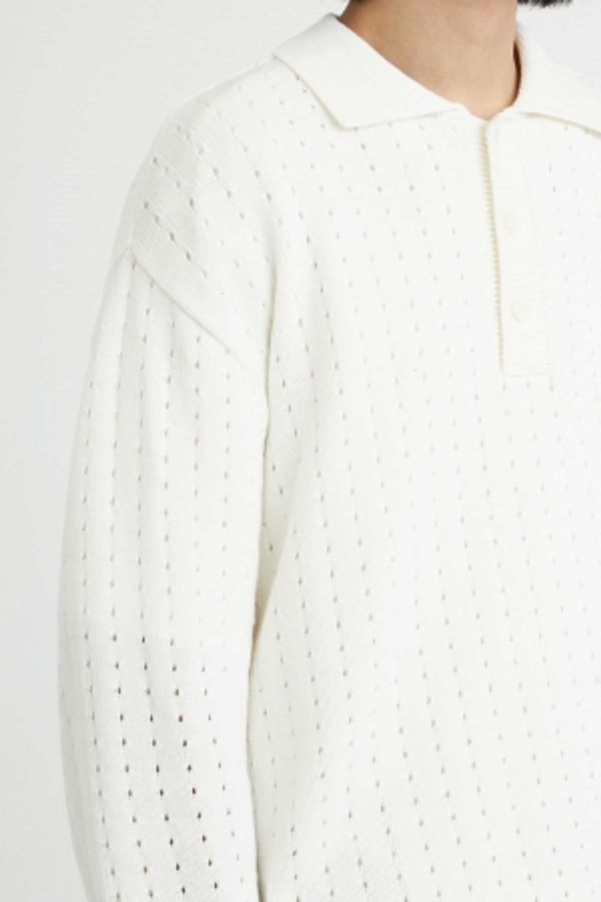 유스(YOUTH) Pointelle-Knit Collar T-shirt-White