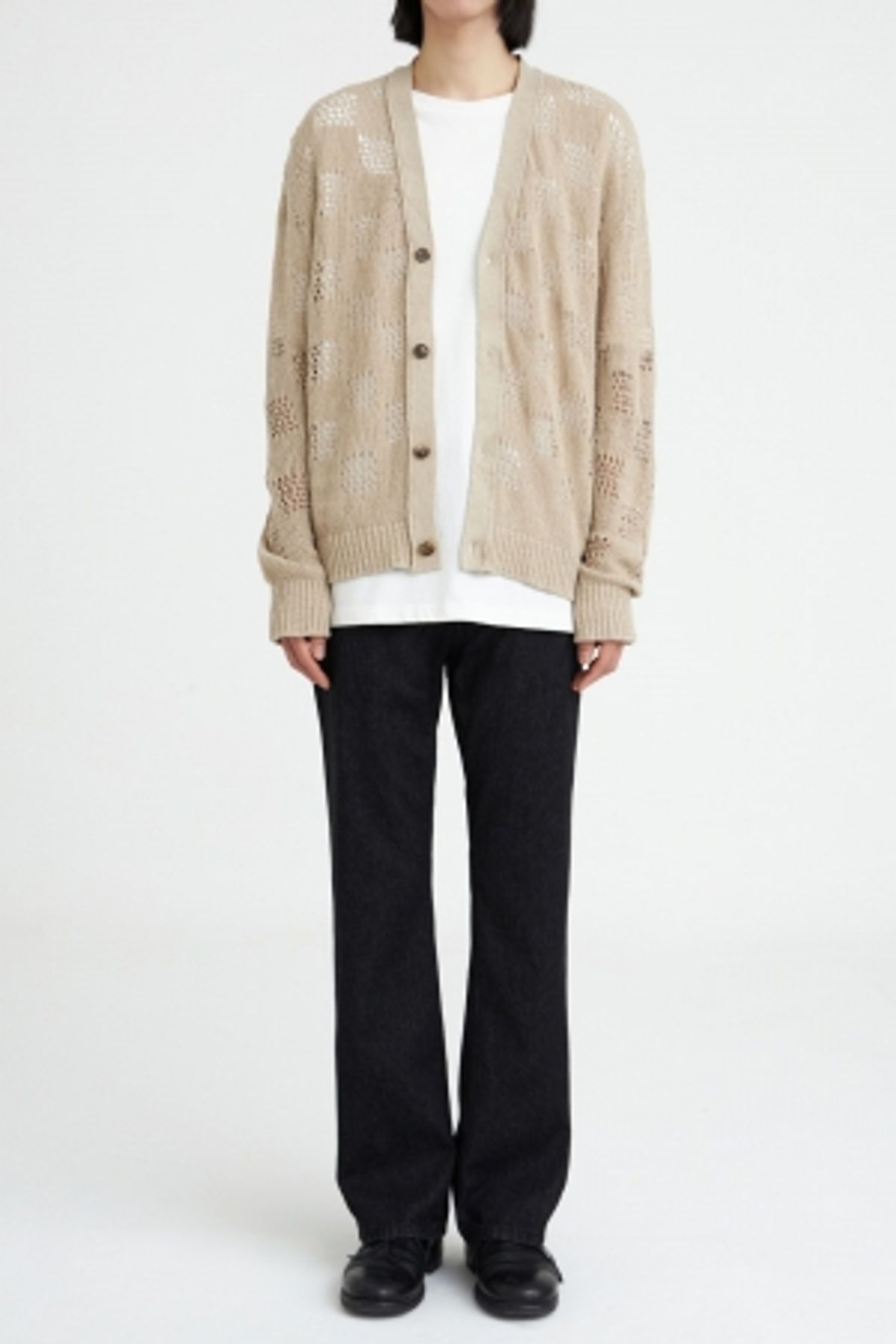 유스(YOUTH) Oversized Meshed Cardigan-Khaki