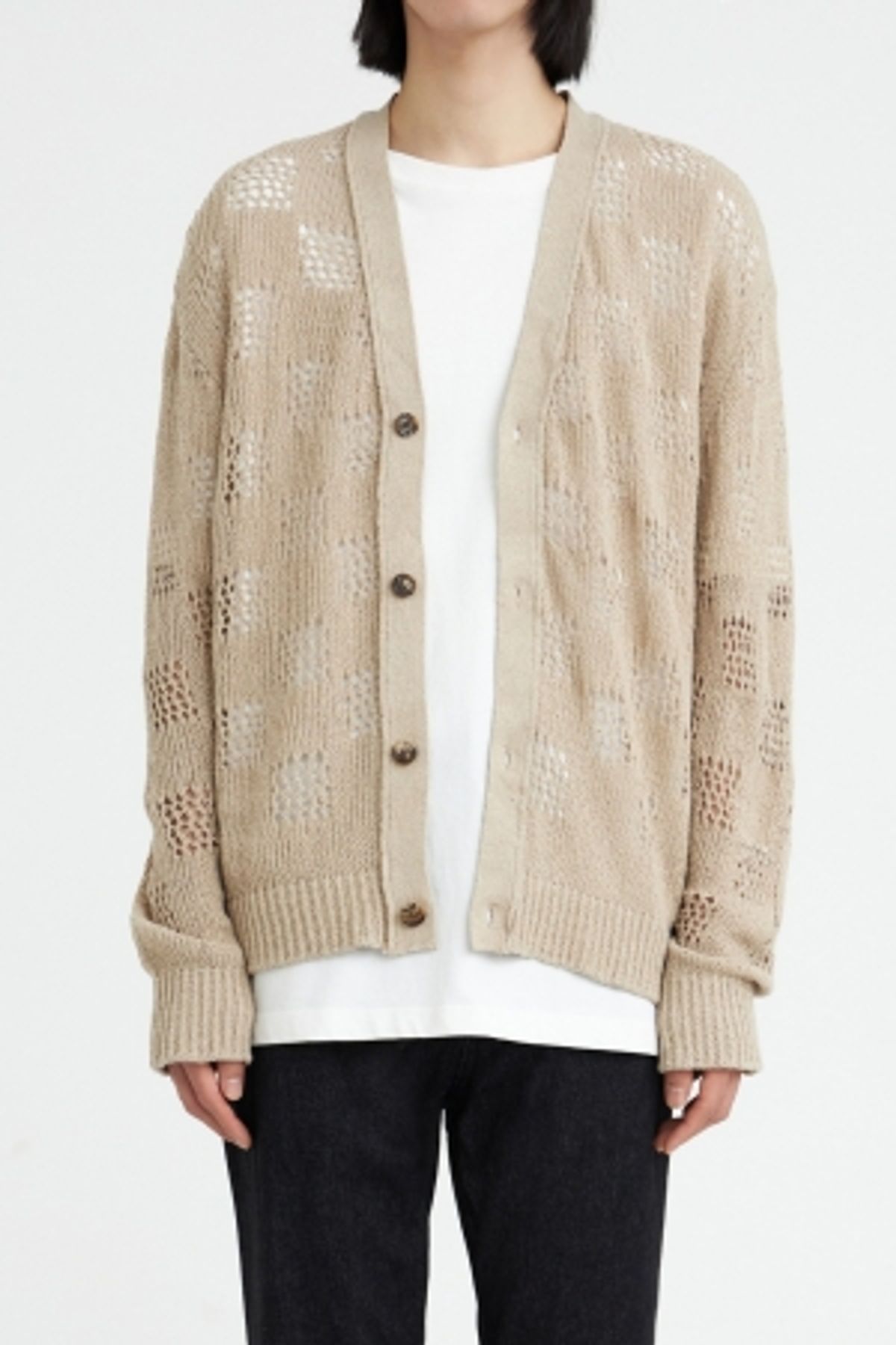유스(YOUTH) Oversized Meshed Cardigan-Khaki