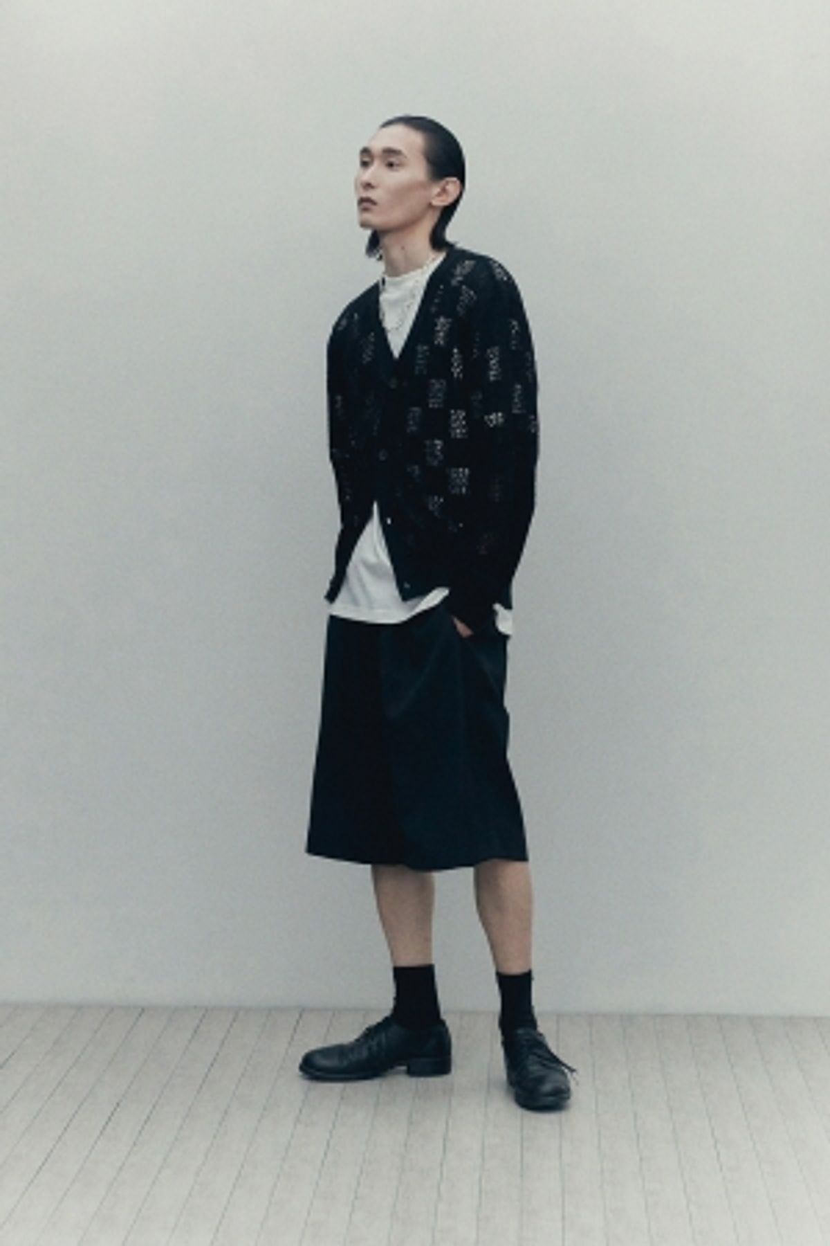 유스(YOUTH) Oversized Meshed Cardigan-Black