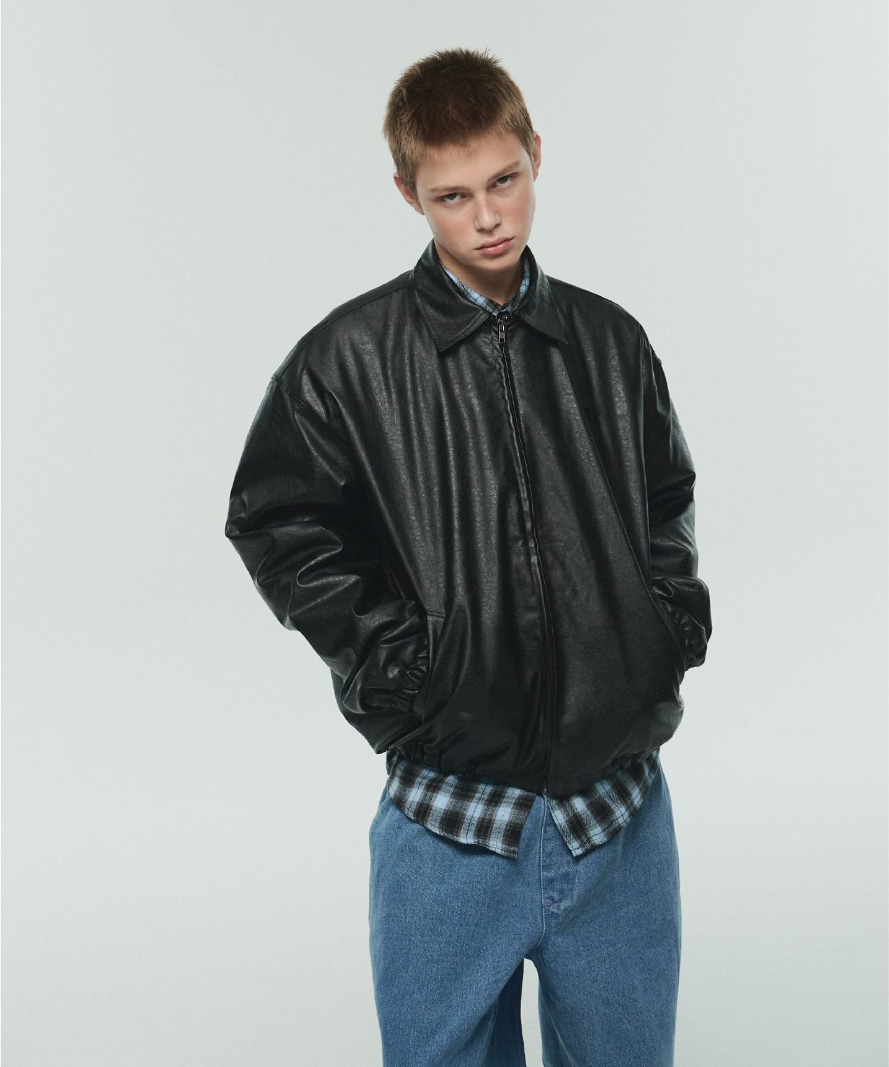 MUSINSA | ITZAVIBE ITZ MINI LOGO VEGAN LEATHER JACKET