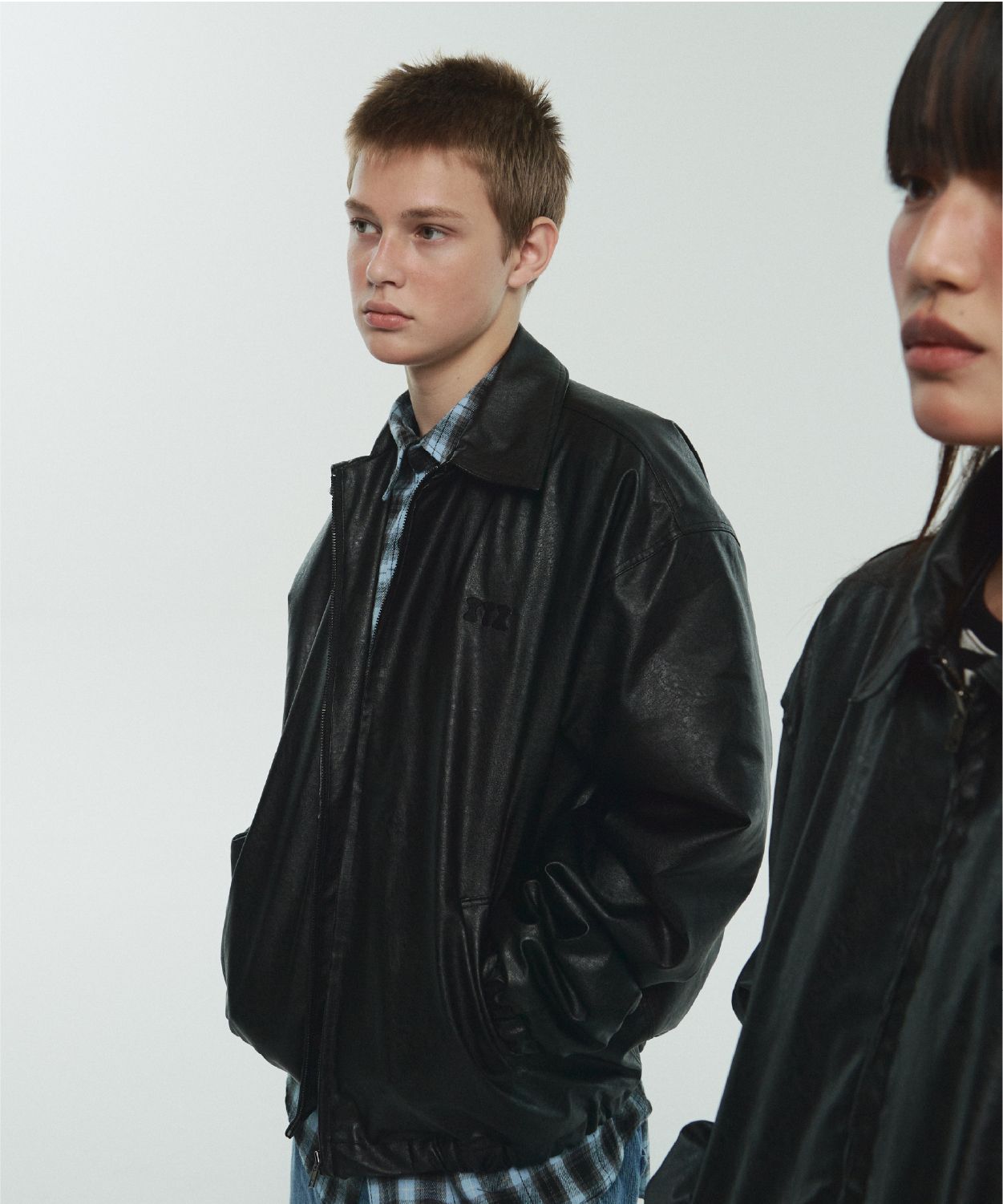 MUSINSA | ITZAVIBE ITZ MINI LOGO VEGAN LEATHER JACKET
