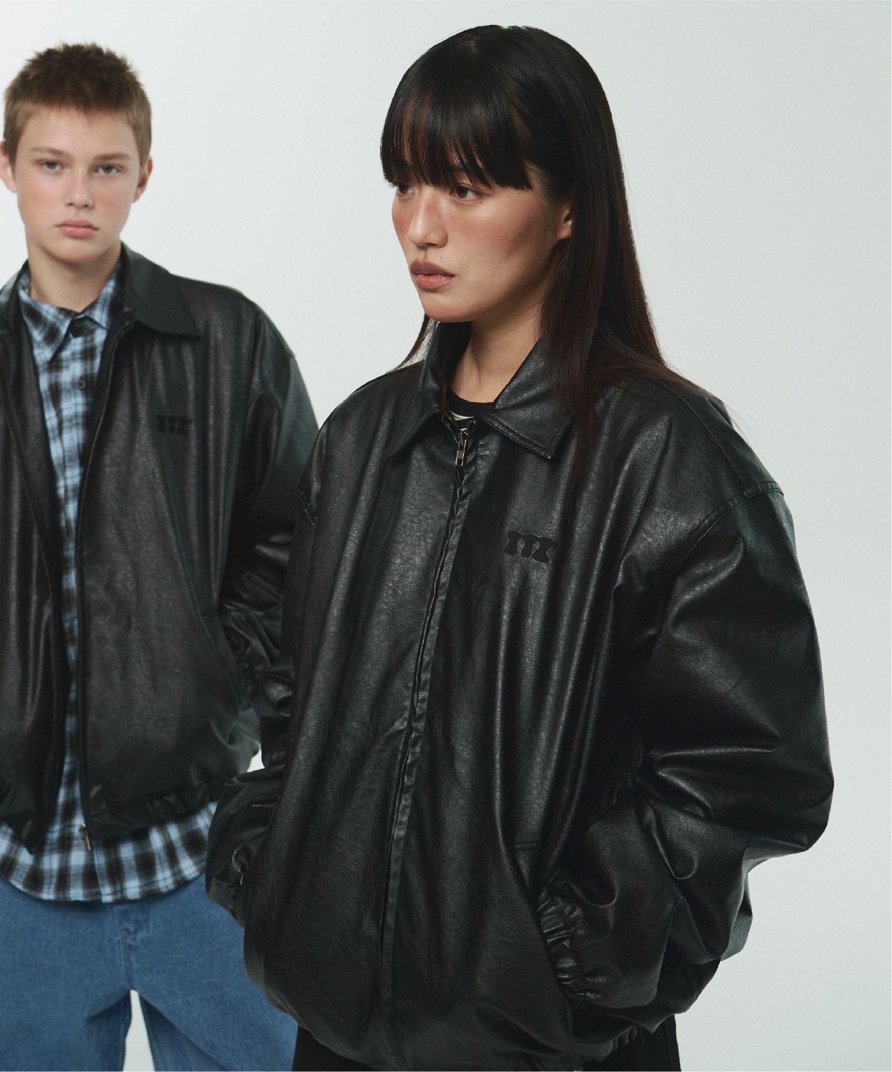 MUSINSA | ITZAVIBE ITZ MINI LOGO VEGAN LEATHER JACKET