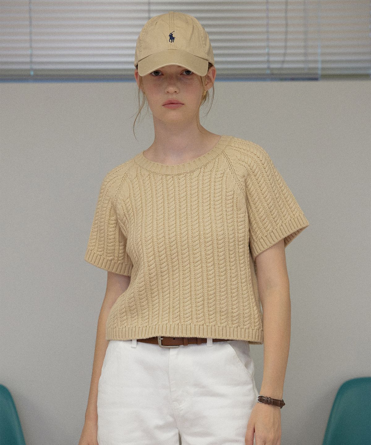 하우스 오브 폰드(HOUSE OF POND) Pretzel half sleeve knit (Beige)