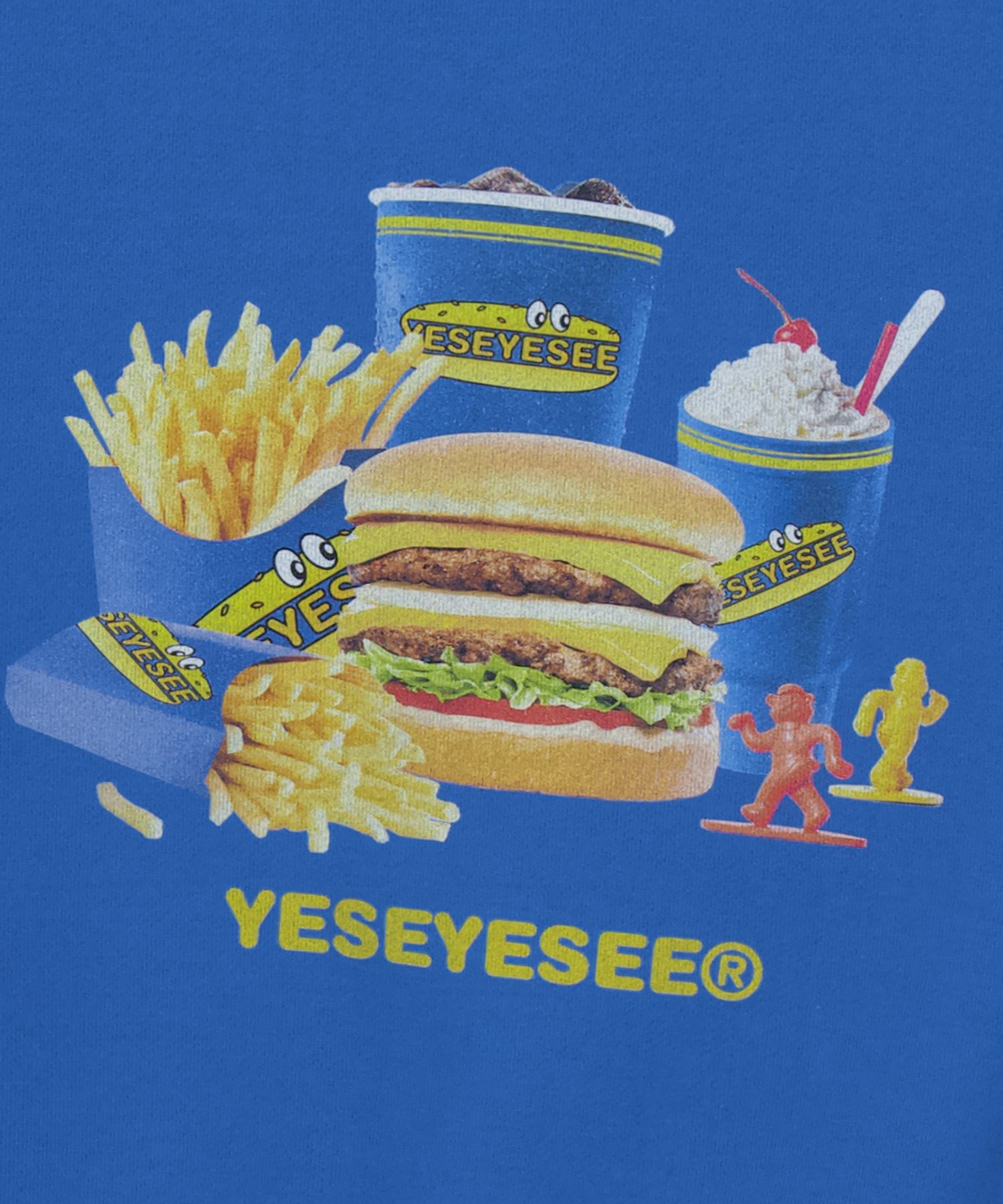 ☆YESEYESEE☆ YES Burger Set Sweatshirt Blue YESEYESEE】Y.E.S BURGER SET SWEATSHIRT