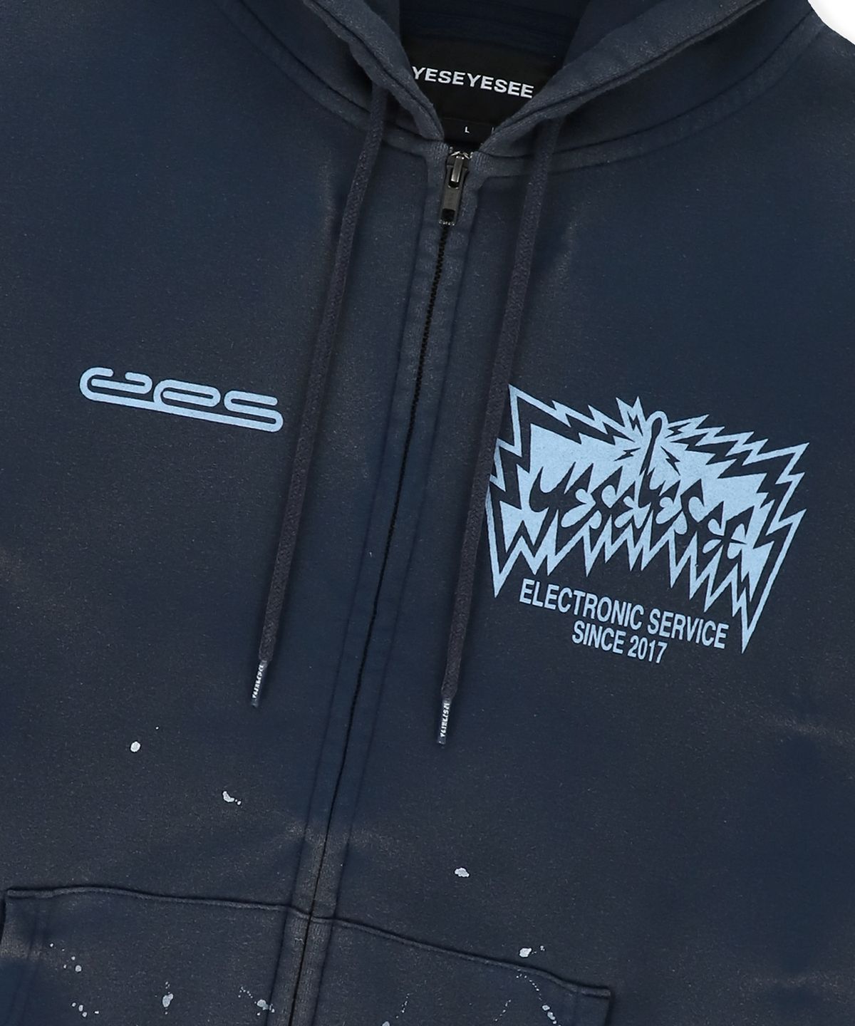 예스아이씨(YESEYESEE) Y.E.S Painted Zip-up Hoodie Navy