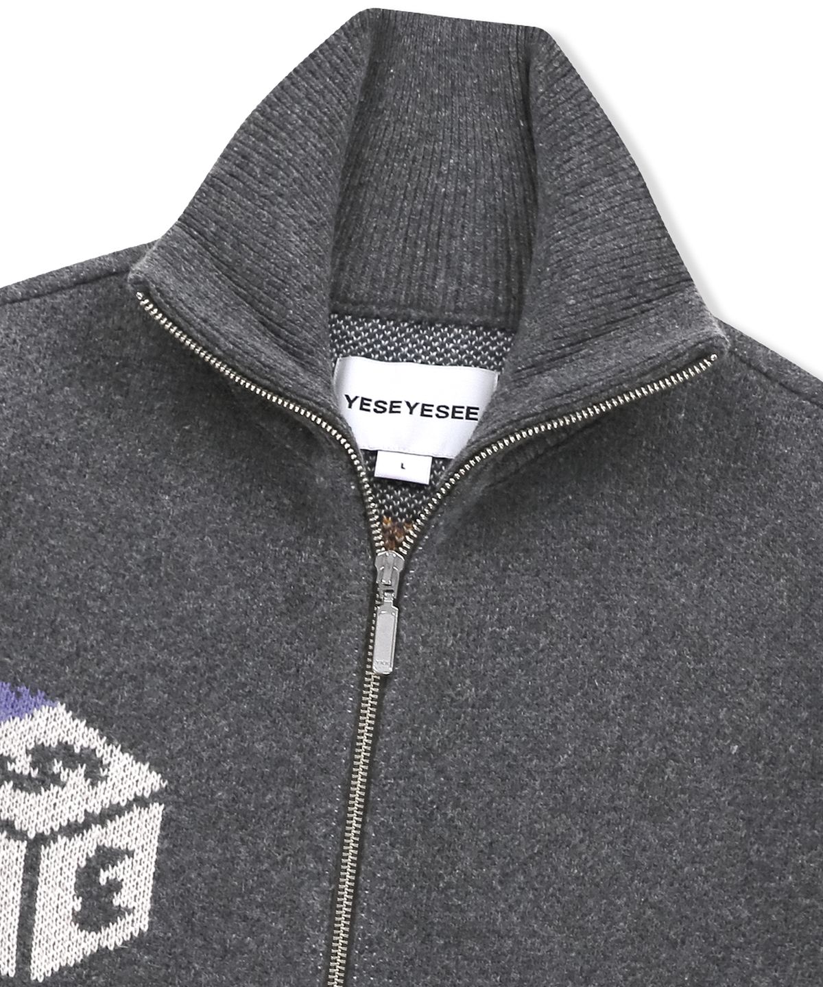 예스아이씨(YESEYESEE) Y.E.S Dice Full Zip-up Knit Cardigan Charcoal