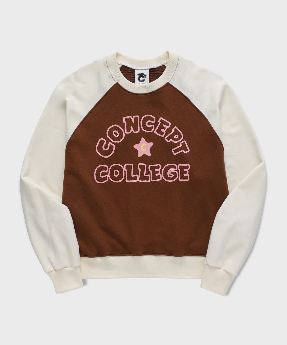 컨셉트컬리지(CONCEPTCOLLEGE) 핸드 로고 래글런 스웨트셔츠_브라운/아이보리 [여성용]
