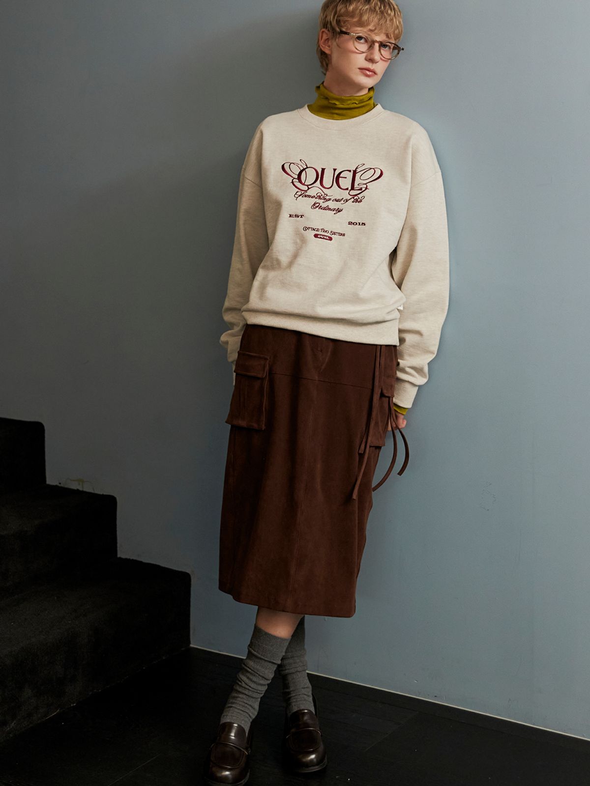 오앨(OUEL) SUADE STRING MIDI SKIRT_BROWN