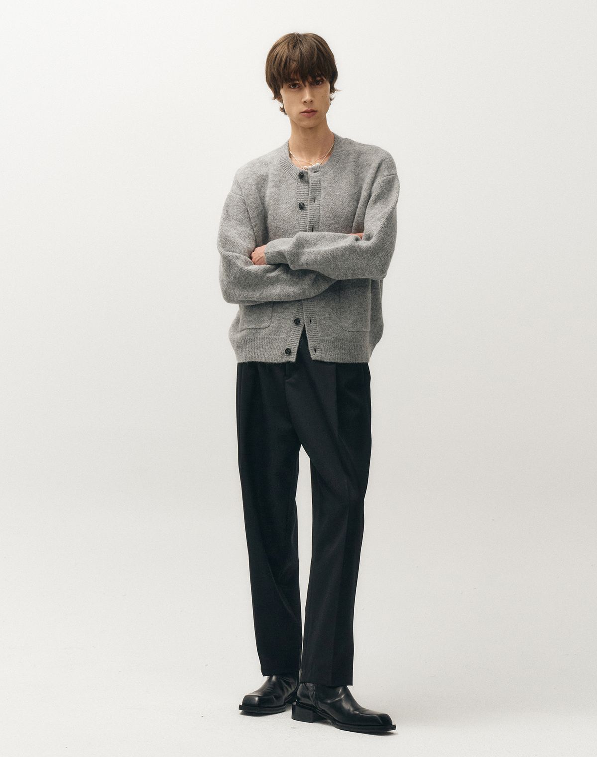 노이어(NOIRER) 알파카 메리노 대디 가디건 (그레이)