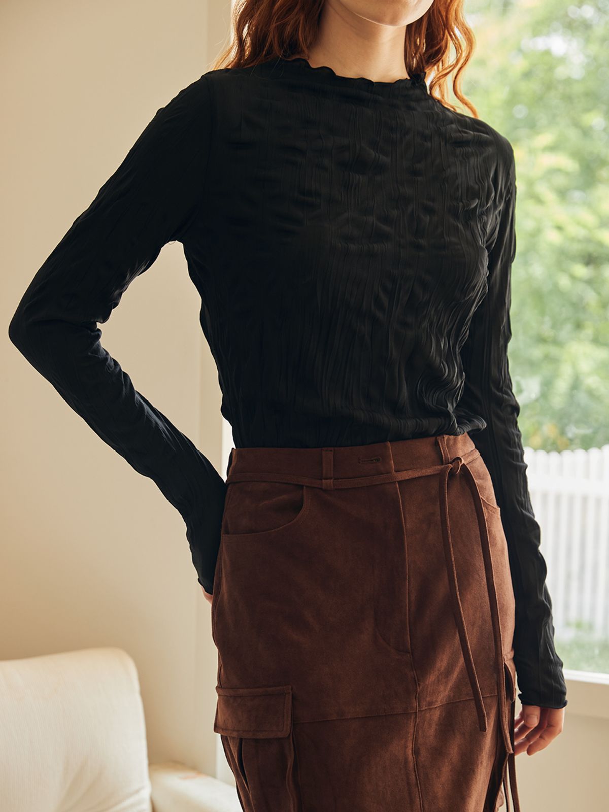 오앨(OUEL) WRINKLE SLIM FIT TOP_BLACK