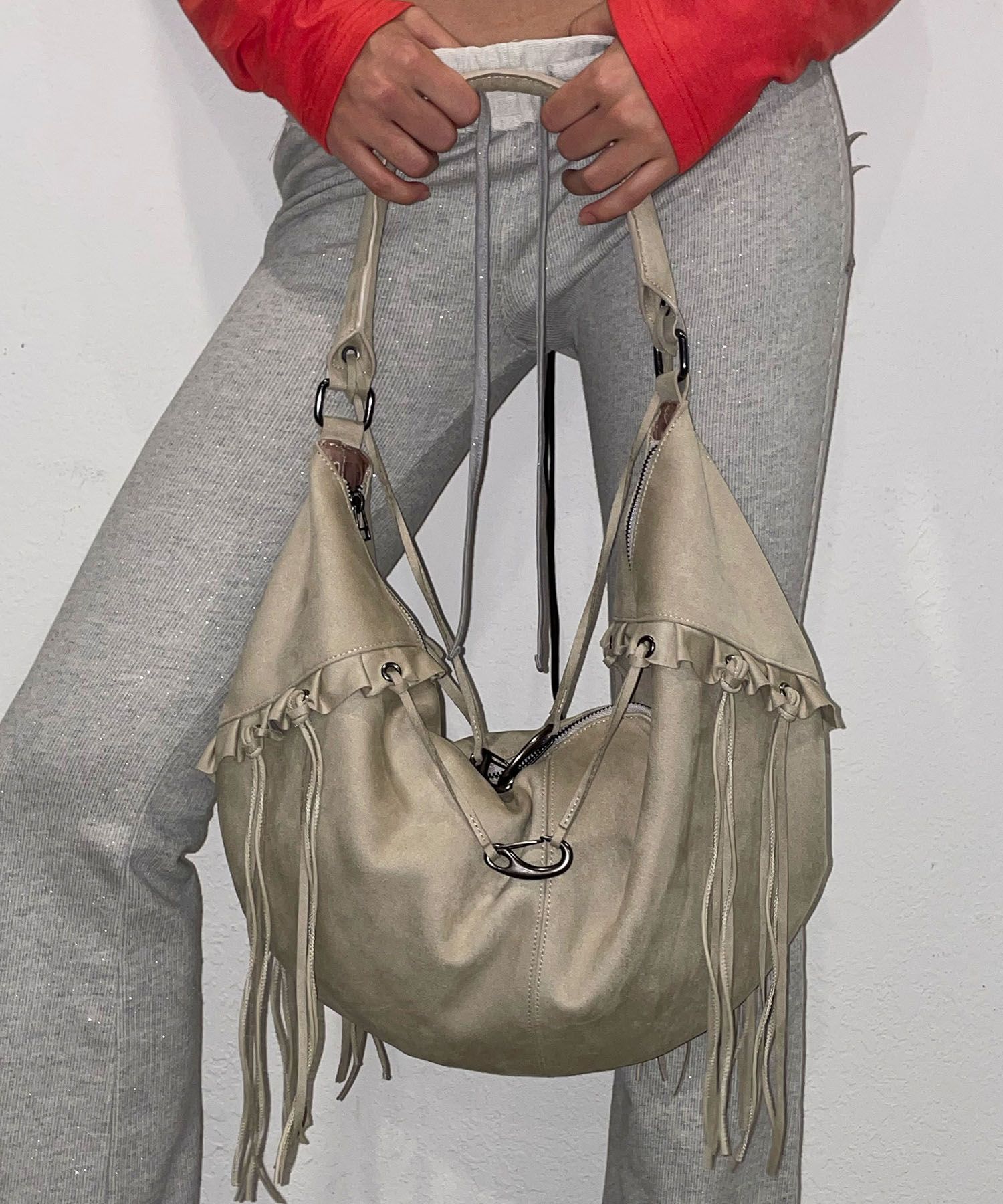 MUSINSA | SCULPTOR Faux Suede String Hobo Bag Raw